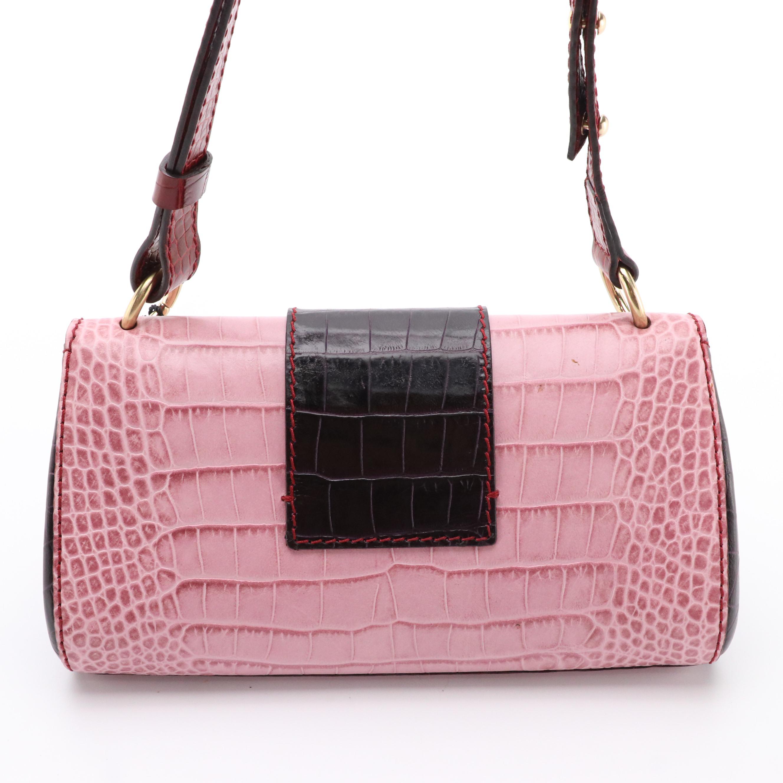 Andrea Mabiani Shoulder Bag in Color Block Embossed Leather with Bee Pin Accent
