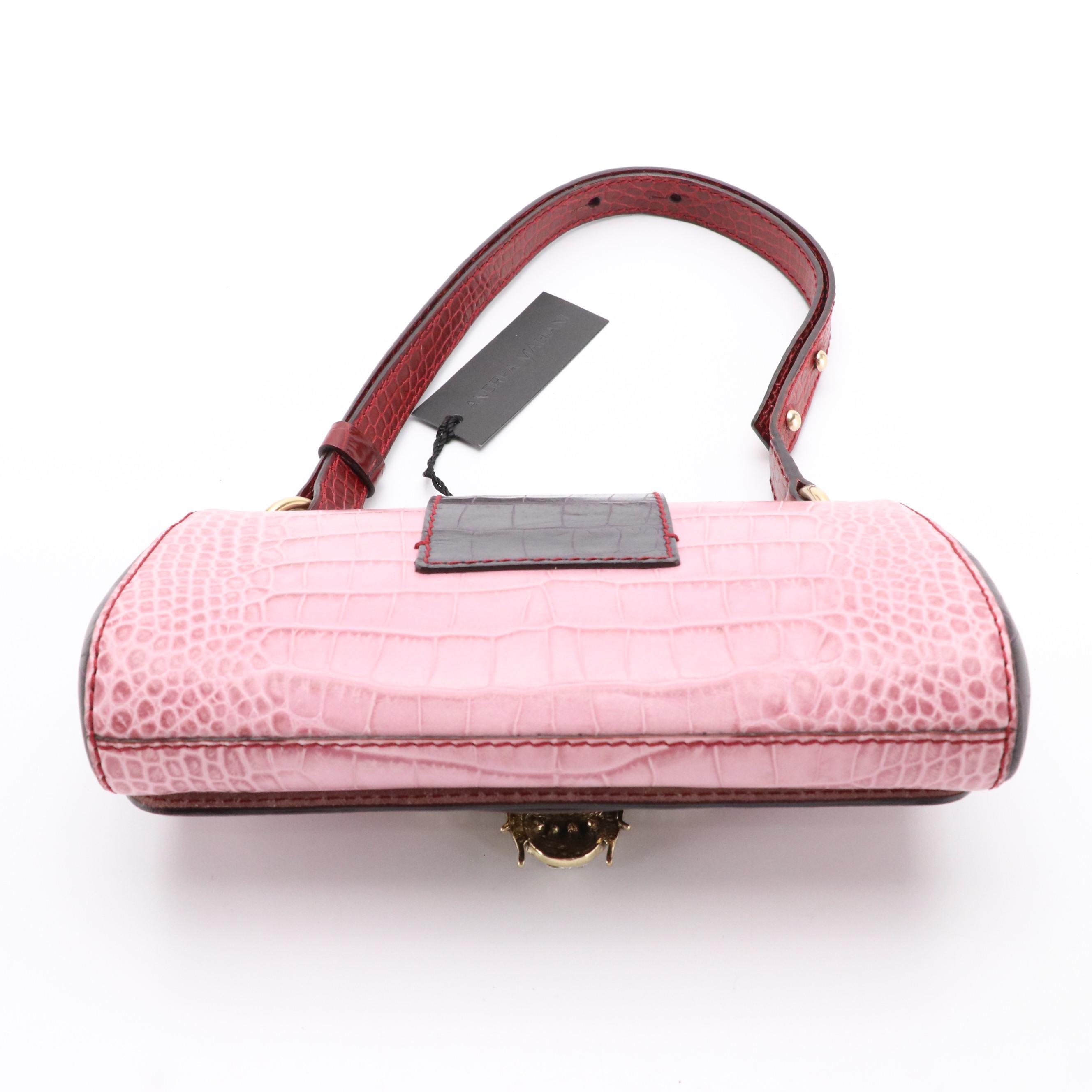 Andrea Mabiani Shoulder Bag in Color Block Embossed Leather with Bee Pin Accent