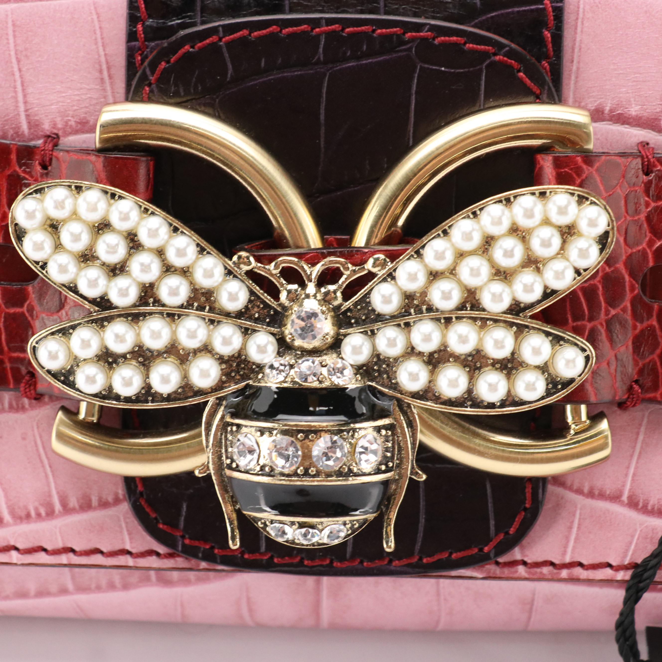 Andrea Mabiani Shoulder Bag in Color Block Embossed Leather with Bee Pin Accent