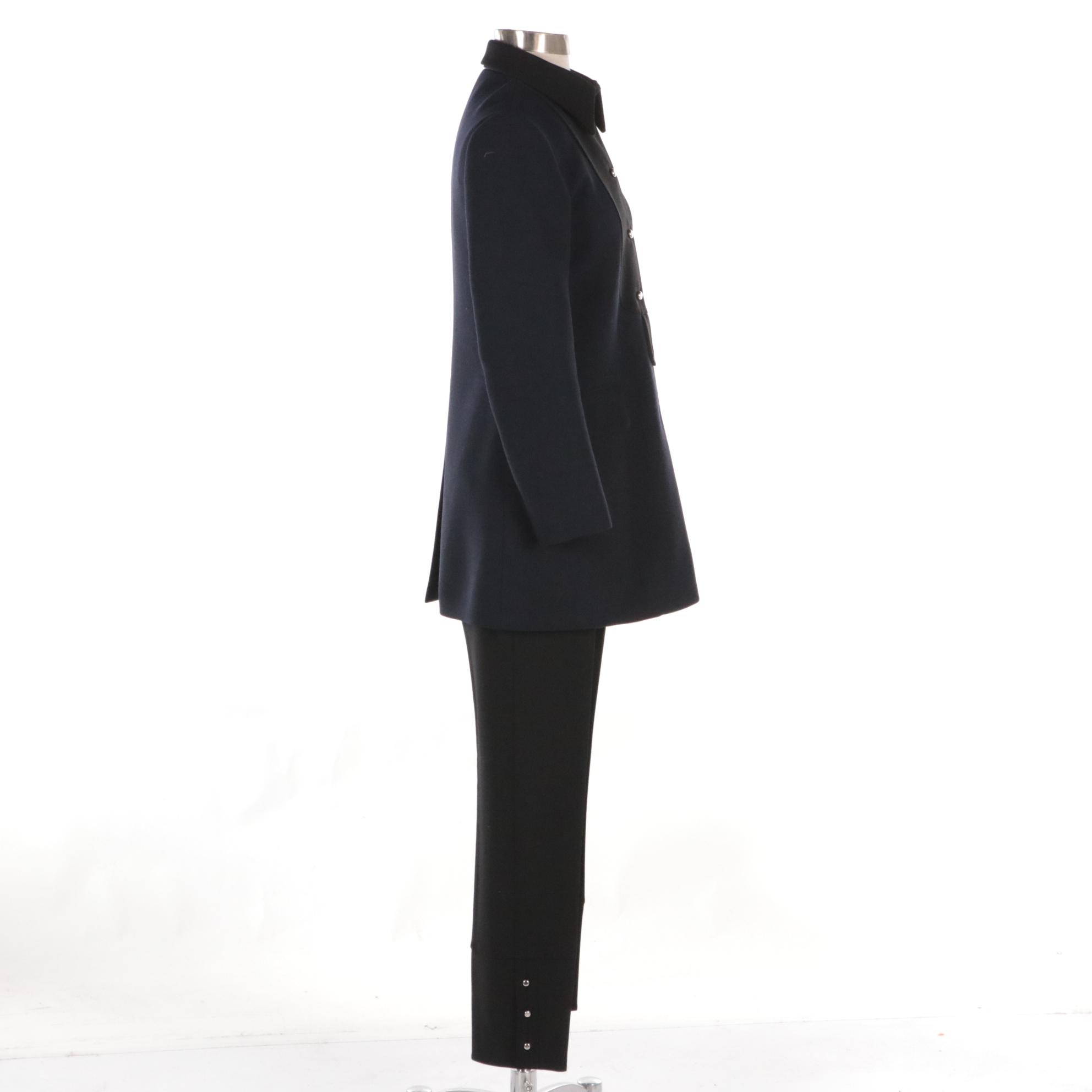 Prada Virgin Wool Button-Front Pantsuit in Navy/Black