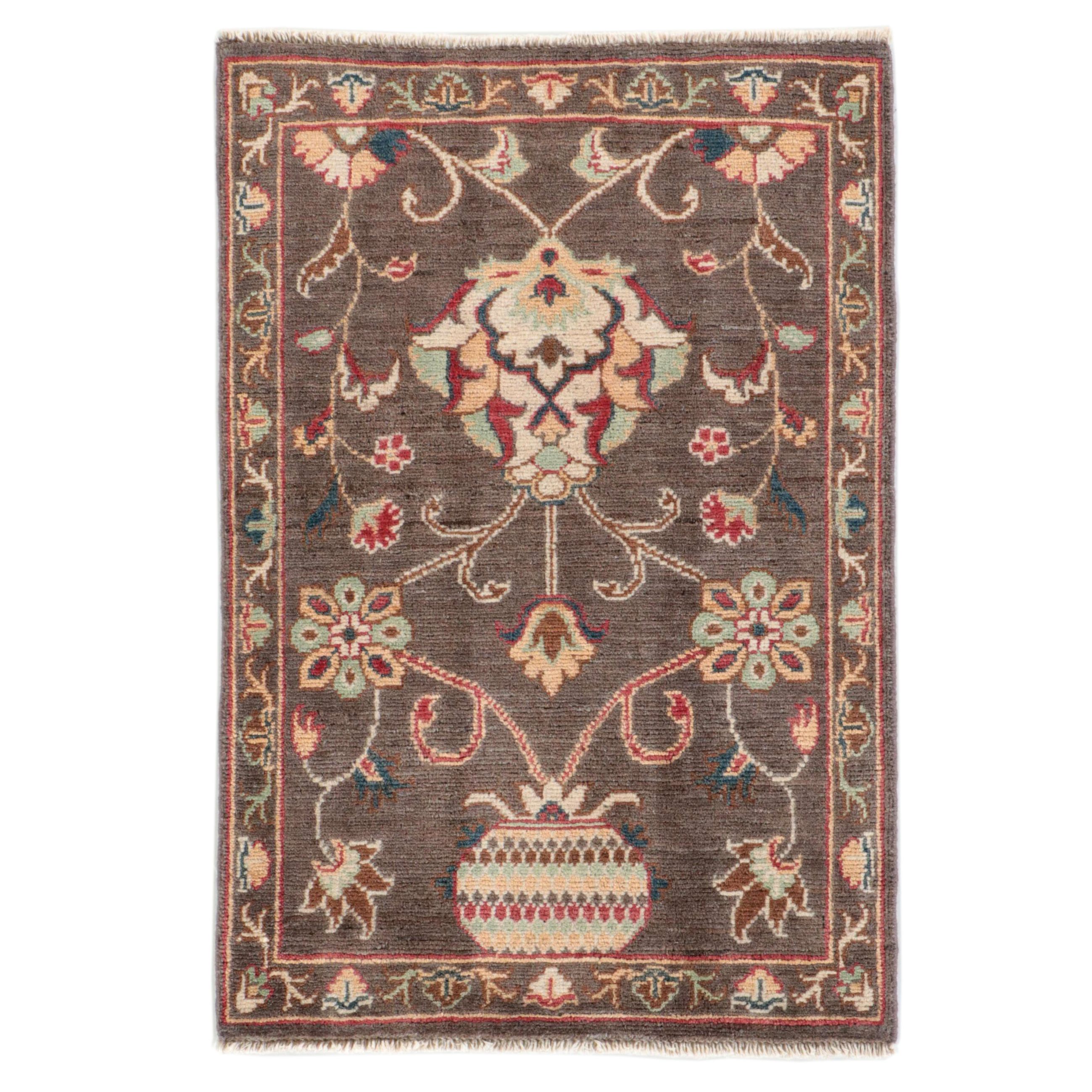 2' x 2'11 Hand-Knotted Pakistani Floral Accent Rug