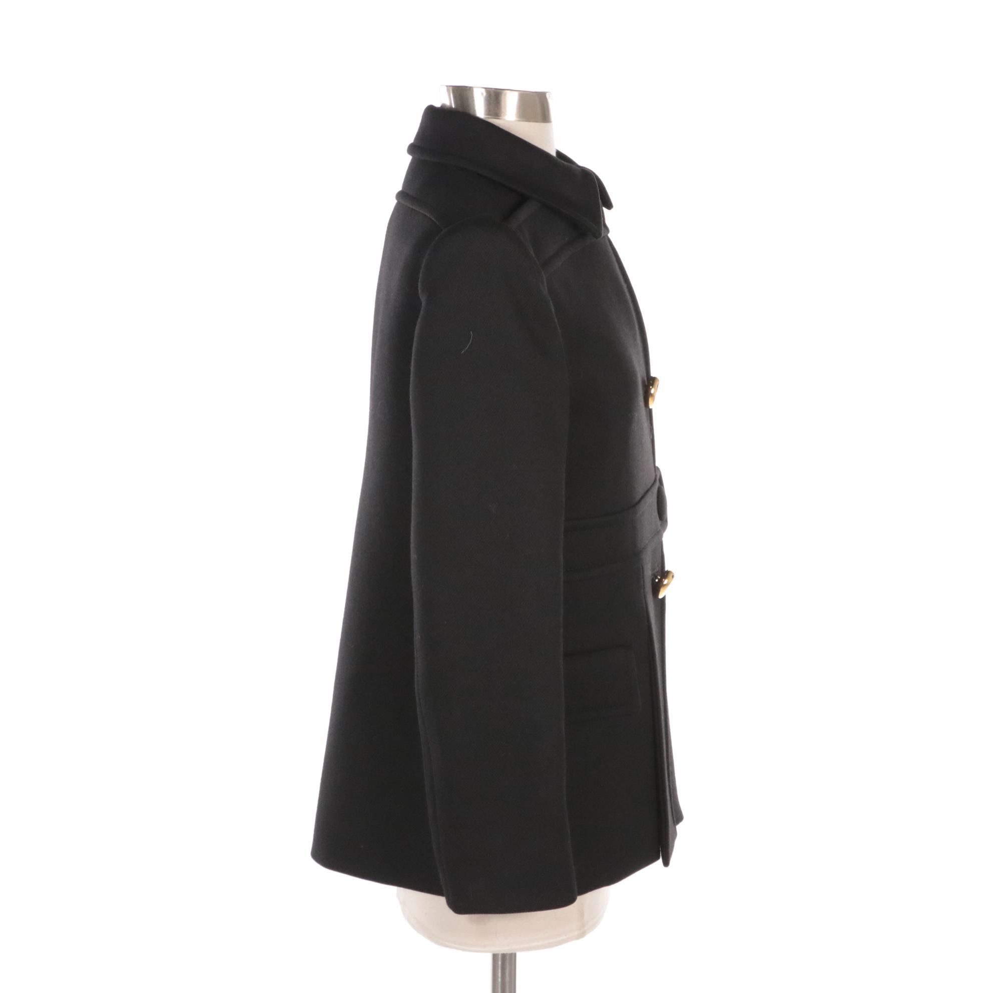 Prada Black Virgin Wool Button-Front Jacket with Zipper Detail on Arms