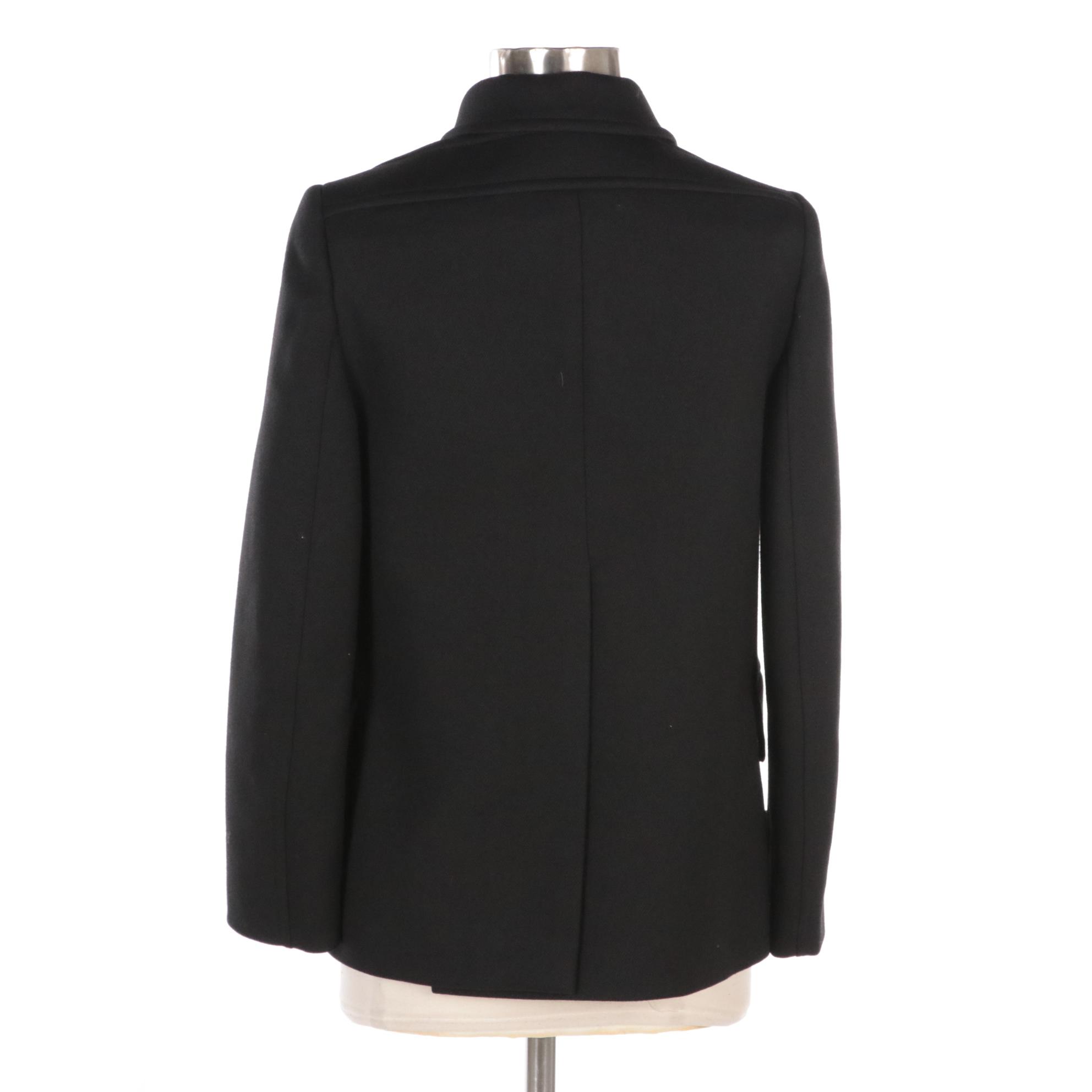 Prada Black Virgin Wool Button-Front Jacket with Zipper Detail on Arms