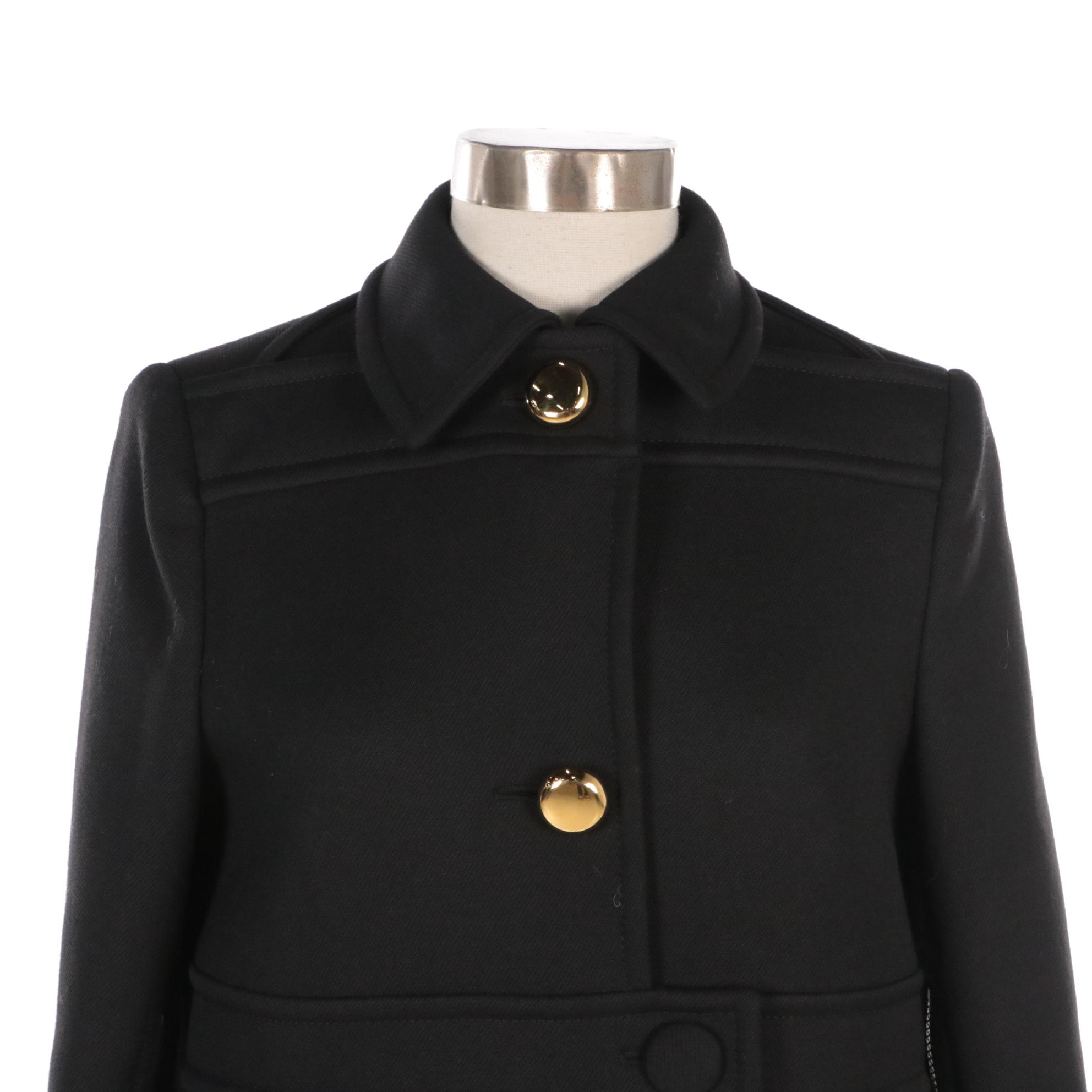 Prada Black Virgin Wool Button-Front Jacket with Zipper Detail on Arms
