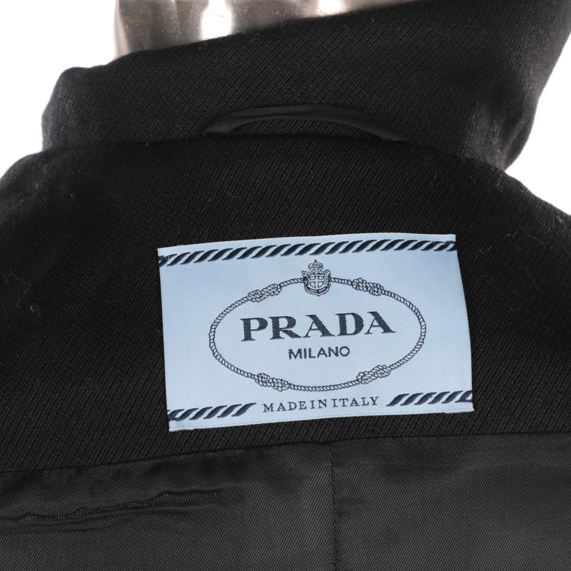 Prada Black Virgin Wool Button-Front Jacket with Zipper Detail on Arms