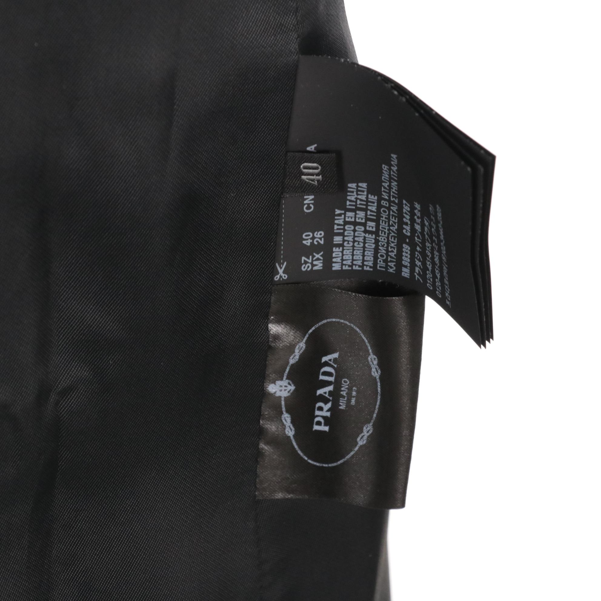 Prada Black Virgin Wool Button-Front Jacket with Zipper Detail on Arms