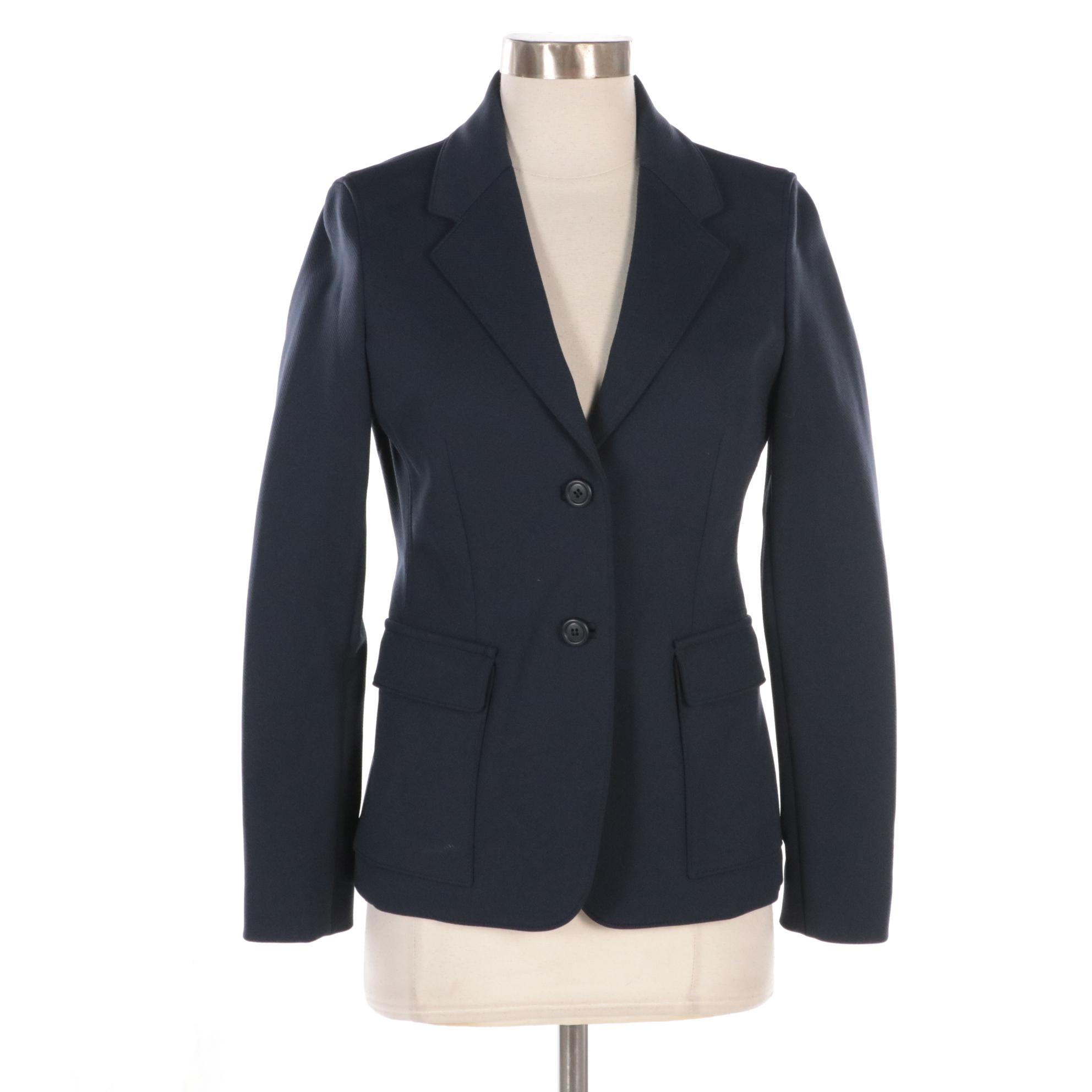 Prada Navy Blue Two-Button Suit Jacket in Nylon and Polyester Blend