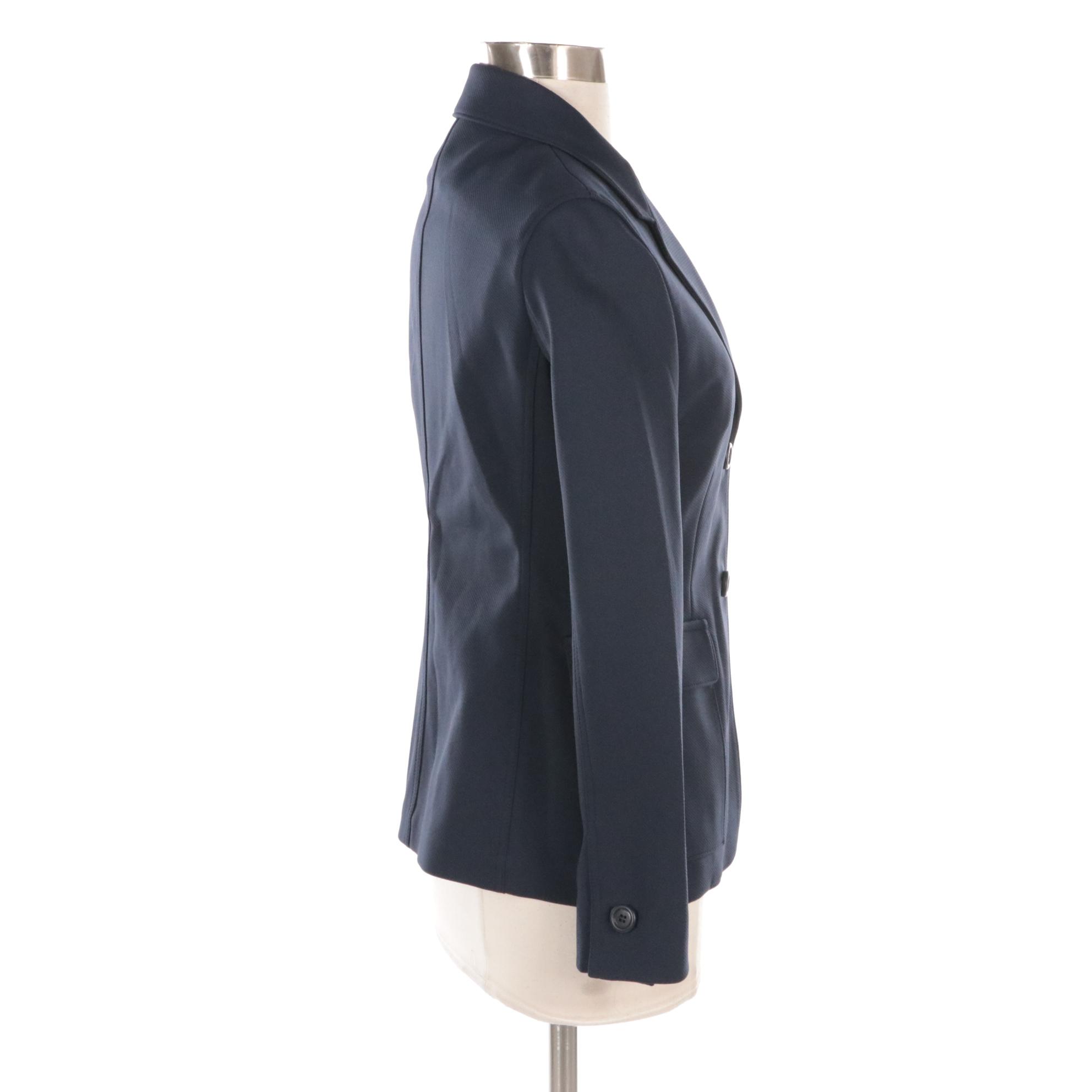 Prada Navy Blue Two-Button Suit Jacket in Nylon and Polyester Blend
