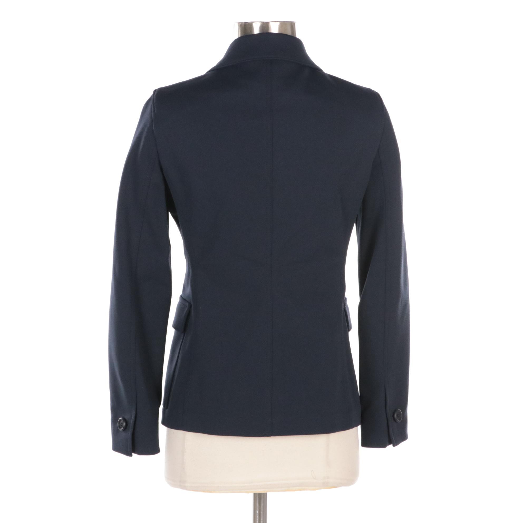 Prada Navy Blue Two-Button Suit Jacket in Nylon and Polyester Blend