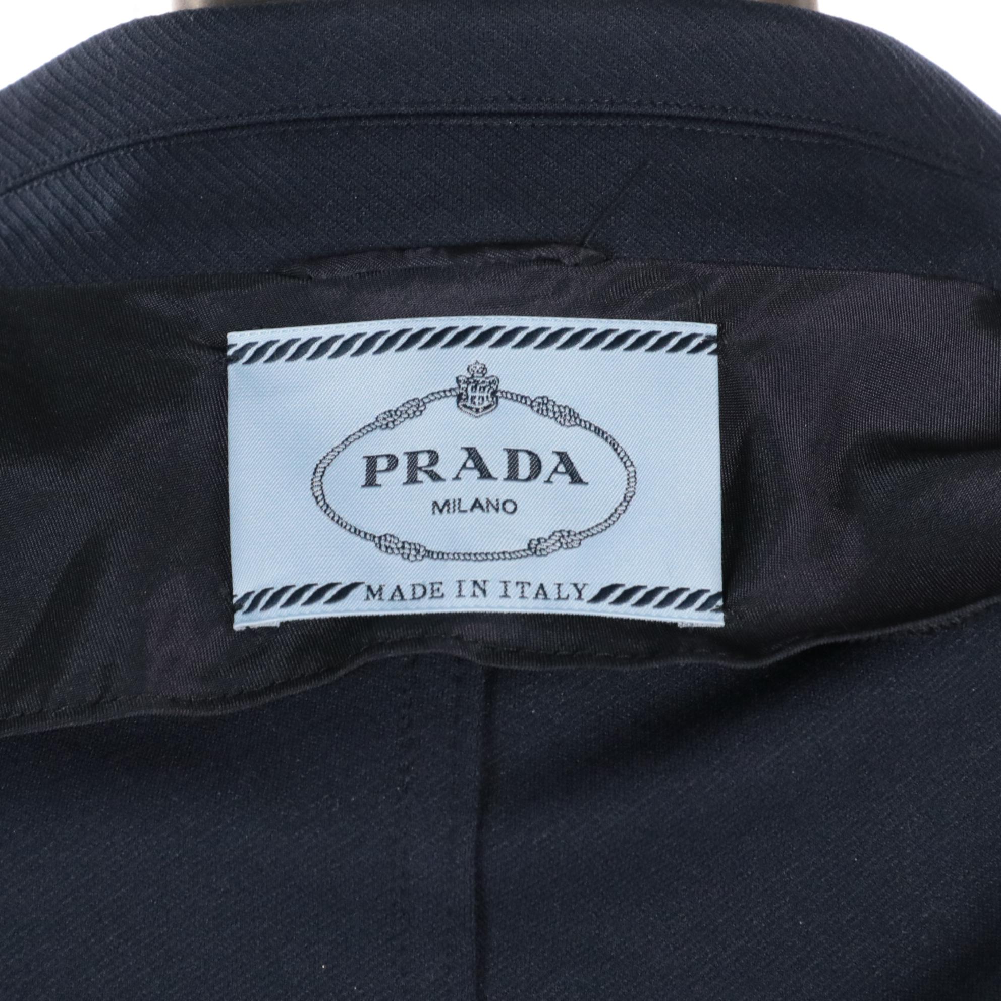 Prada Navy Blue Two-Button Suit Jacket in Nylon and Polyester Blend
