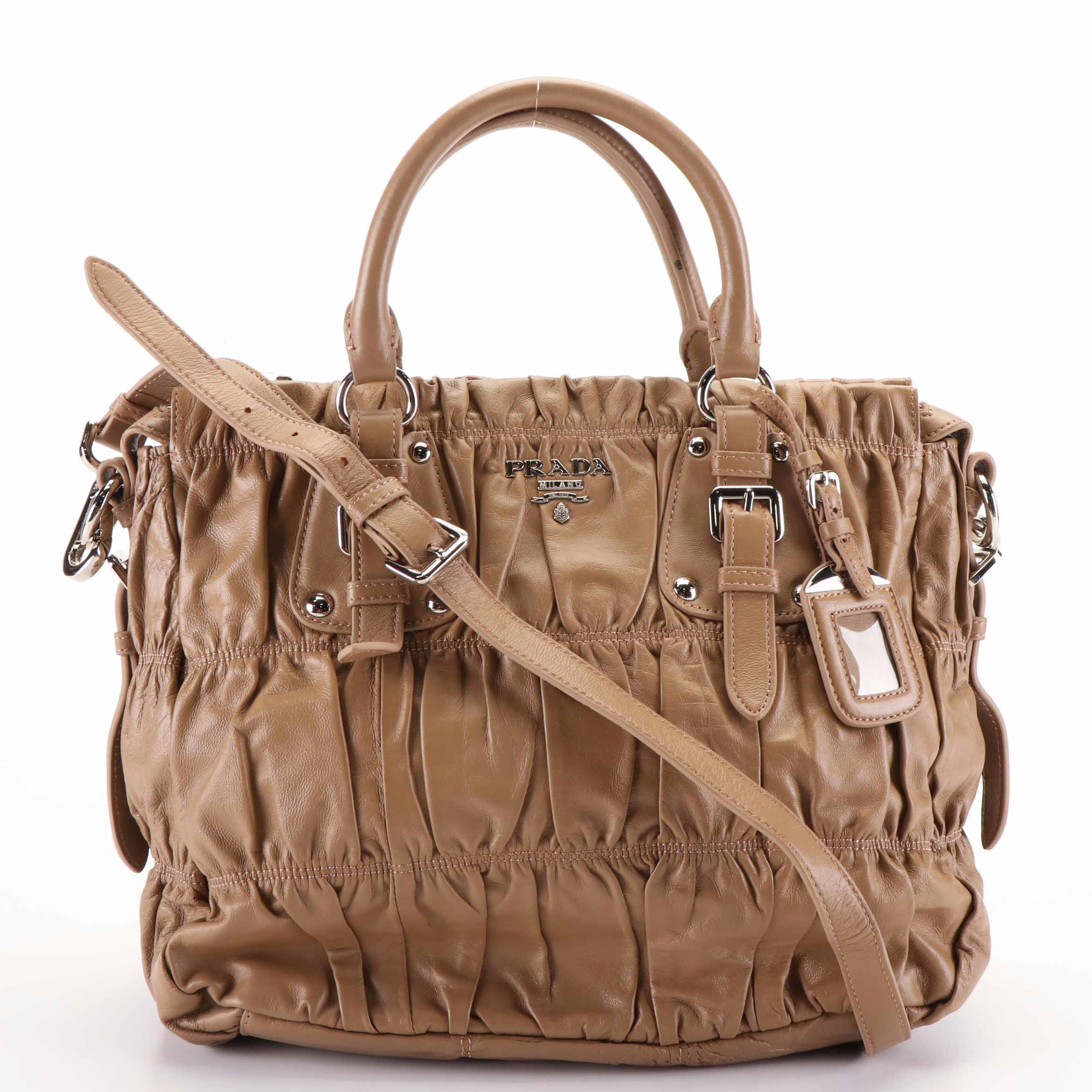 Prada Bauletto Tote Bag in Beige Nappa Gaufre Leather