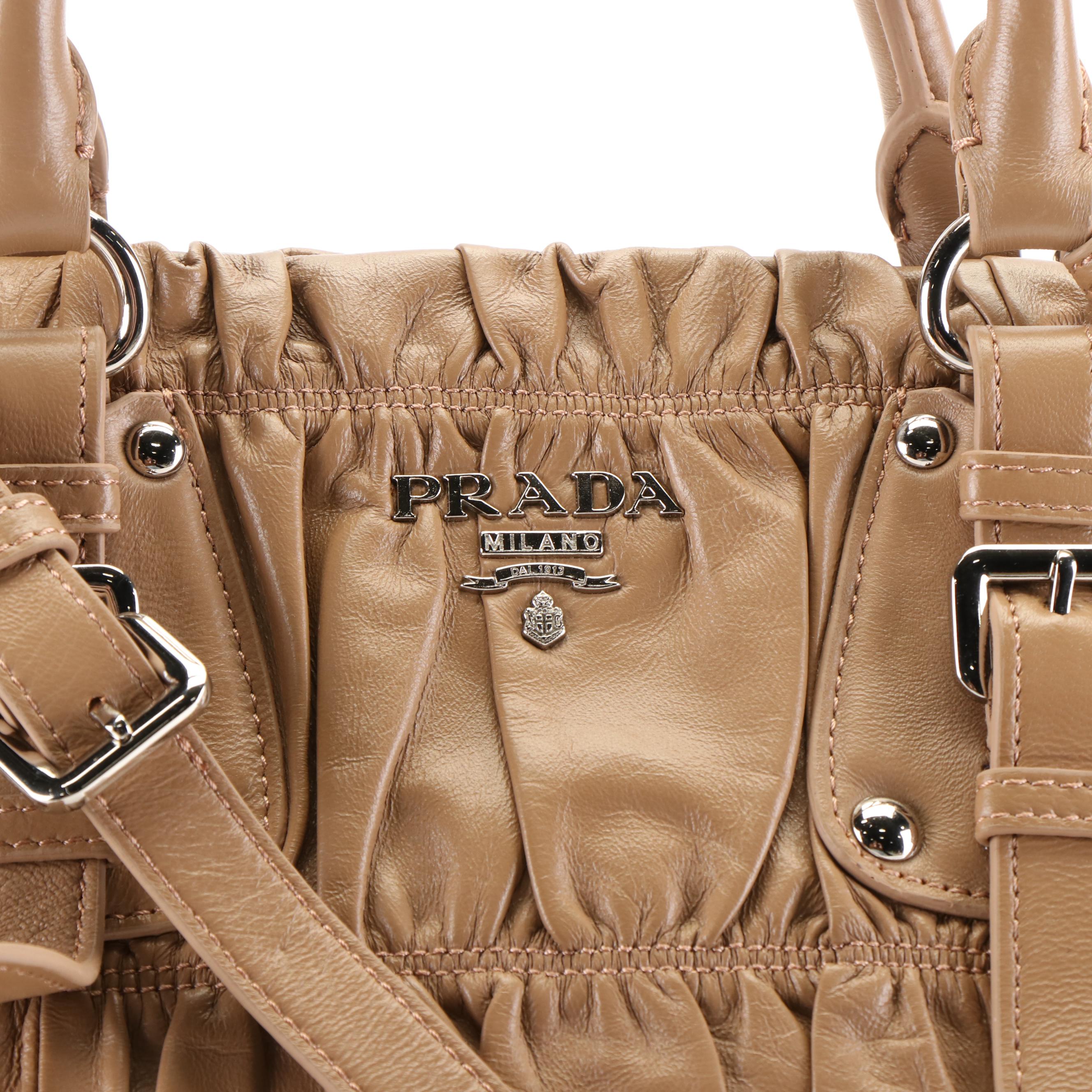 Prada Bauletto Tote Bag in Beige Nappa Gaufre Leather