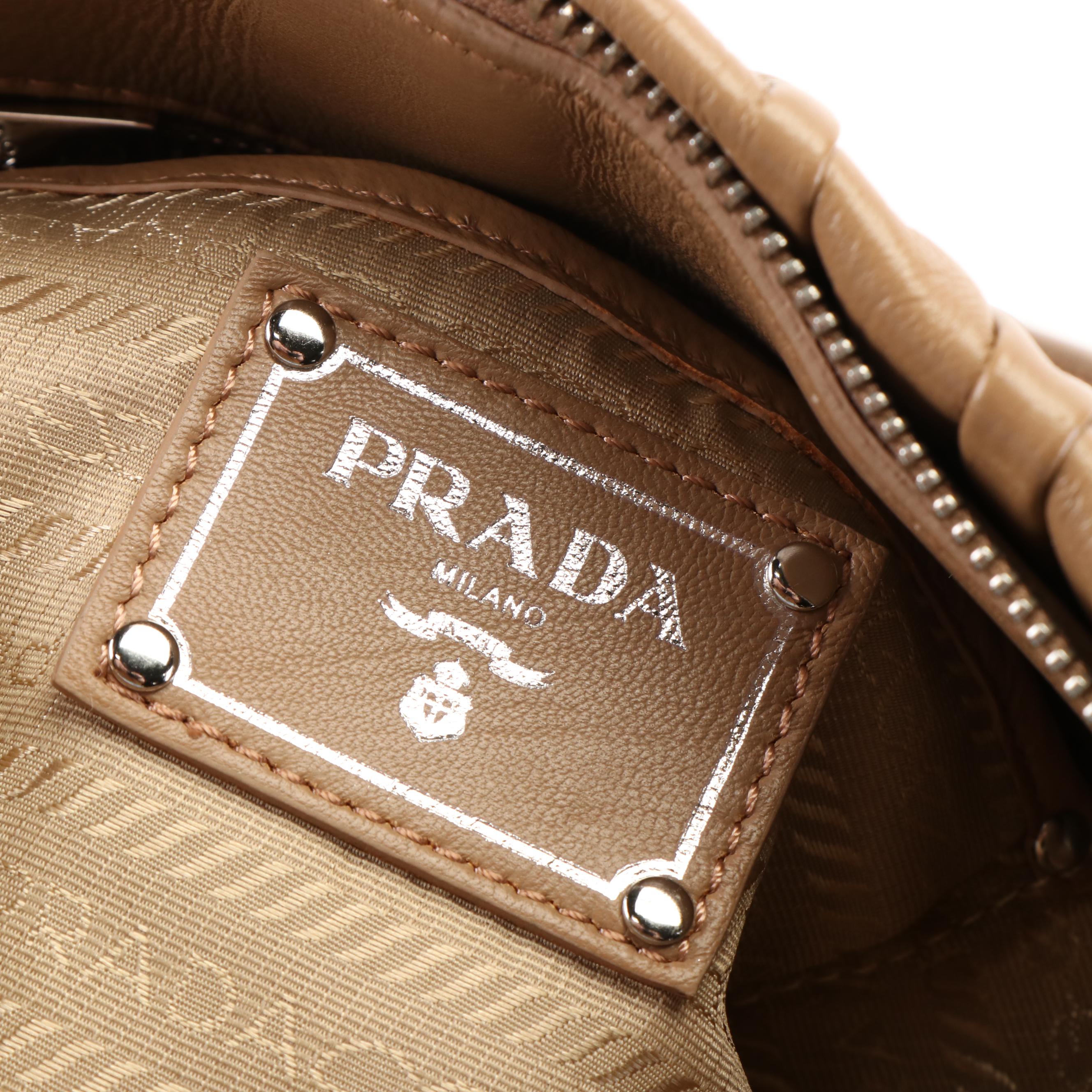 Prada Bauletto Tote Bag in Beige Nappa Gaufre Leather