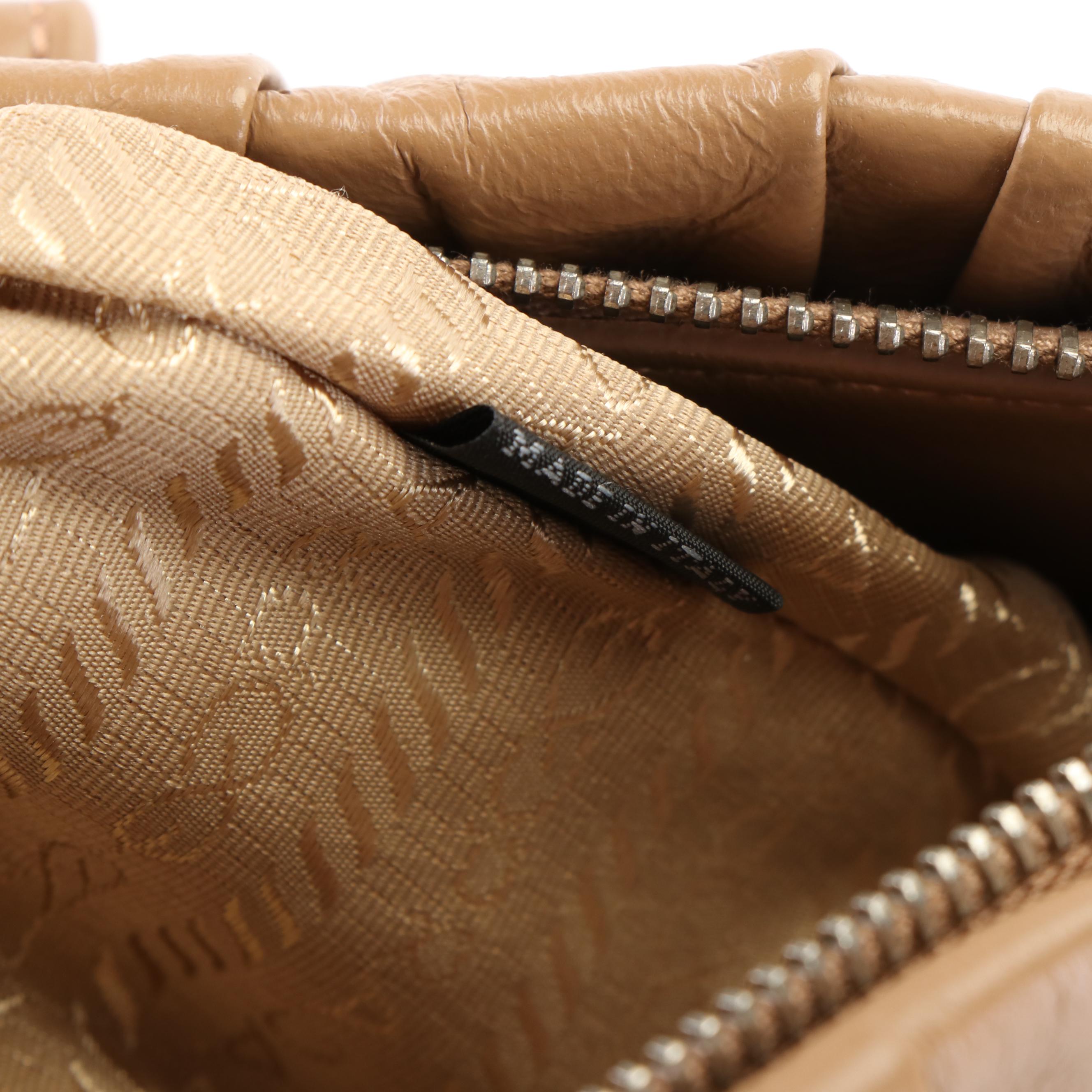 Prada Bauletto Tote Bag in Beige Nappa Gaufre Leather