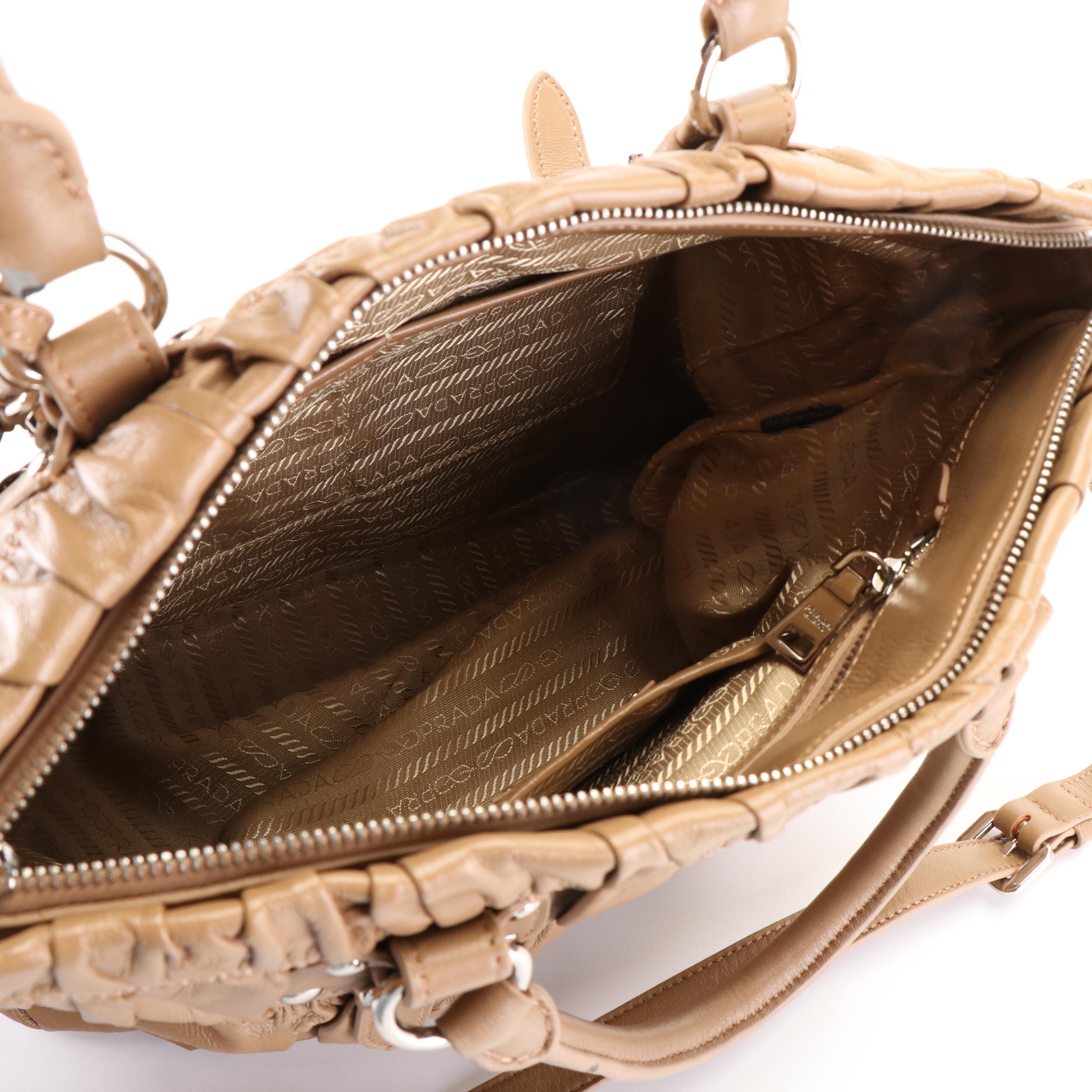 Prada Bauletto Tote Bag in Beige Nappa Gaufre Leather