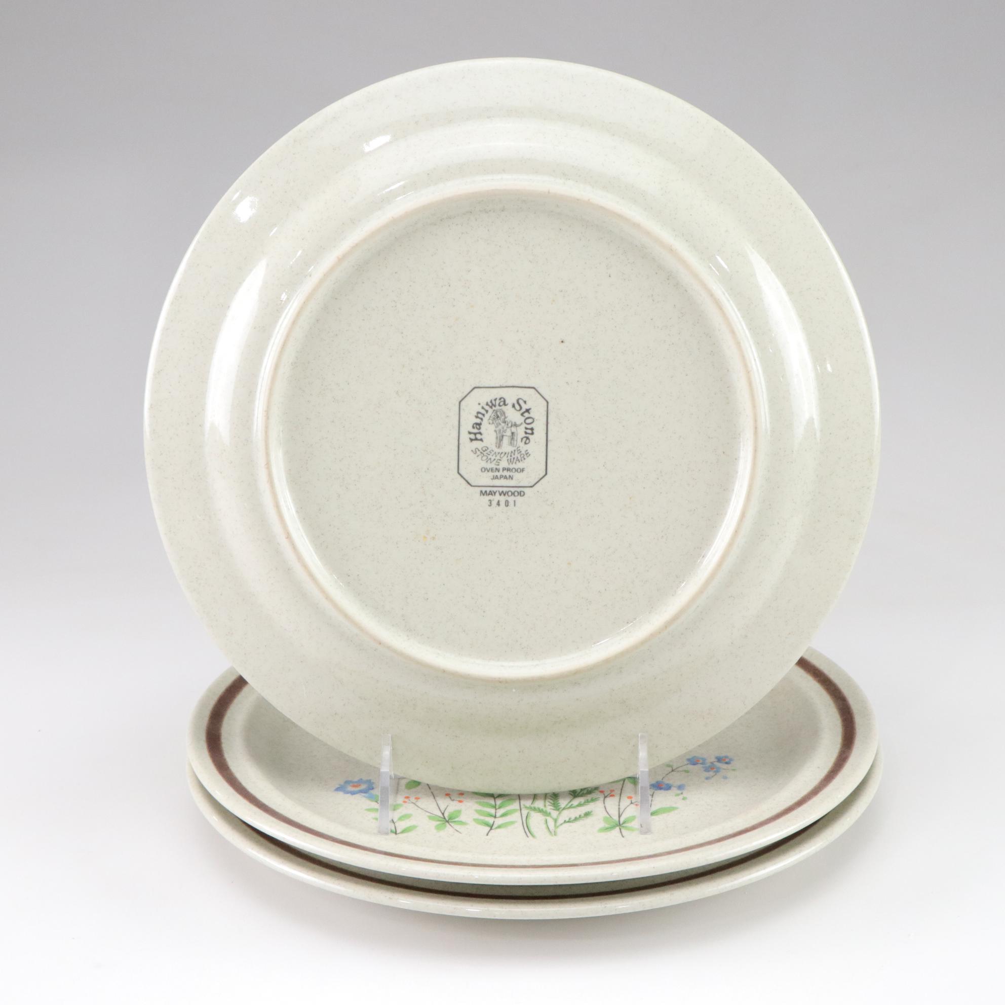 Haniwa Stone "Maywood" Plates, Mini Pitcher & Bowl with Pyrex Casserole Dish