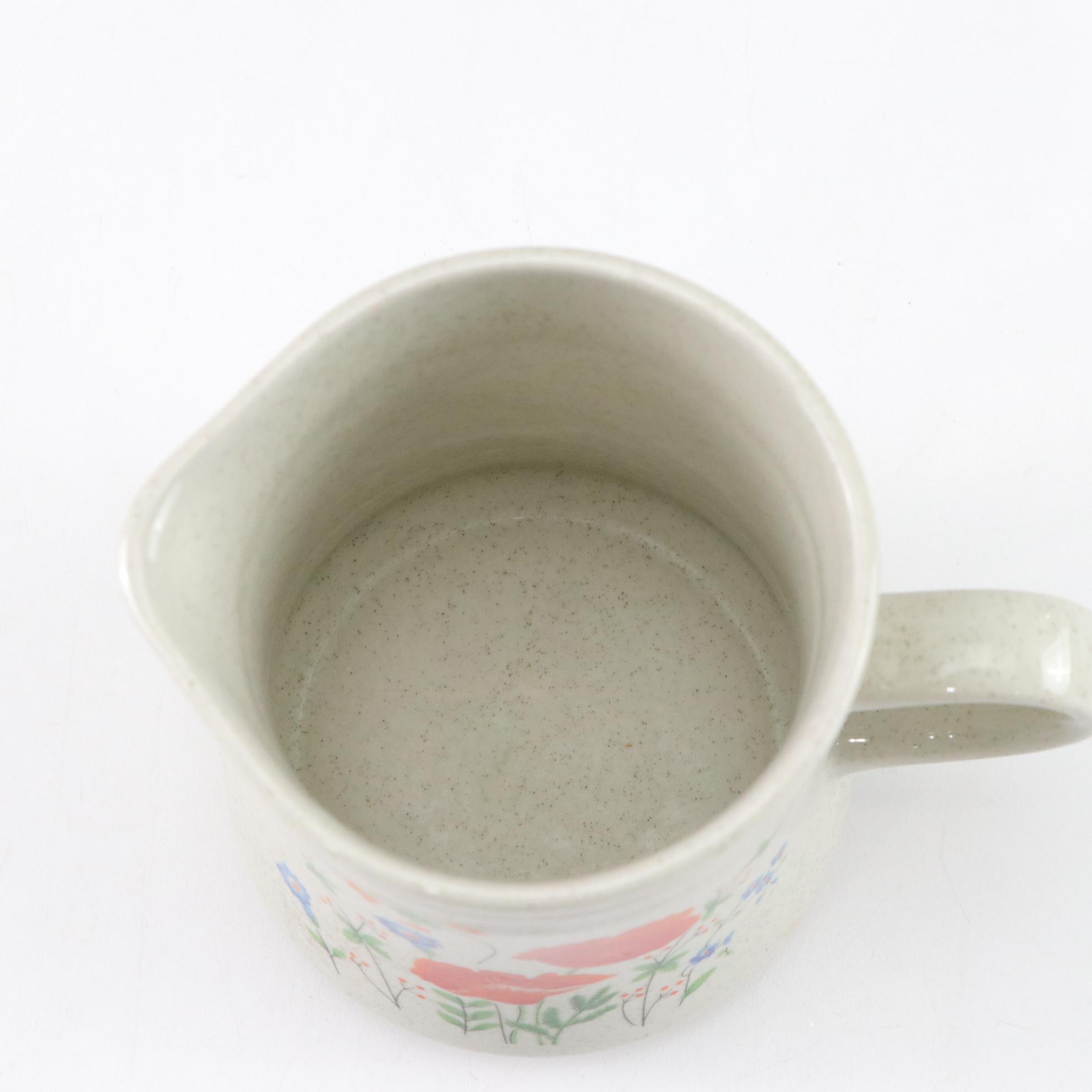 Haniwa Stone "Maywood" Plates, Mini Pitcher & Bowl with Pyrex Casserole Dish
