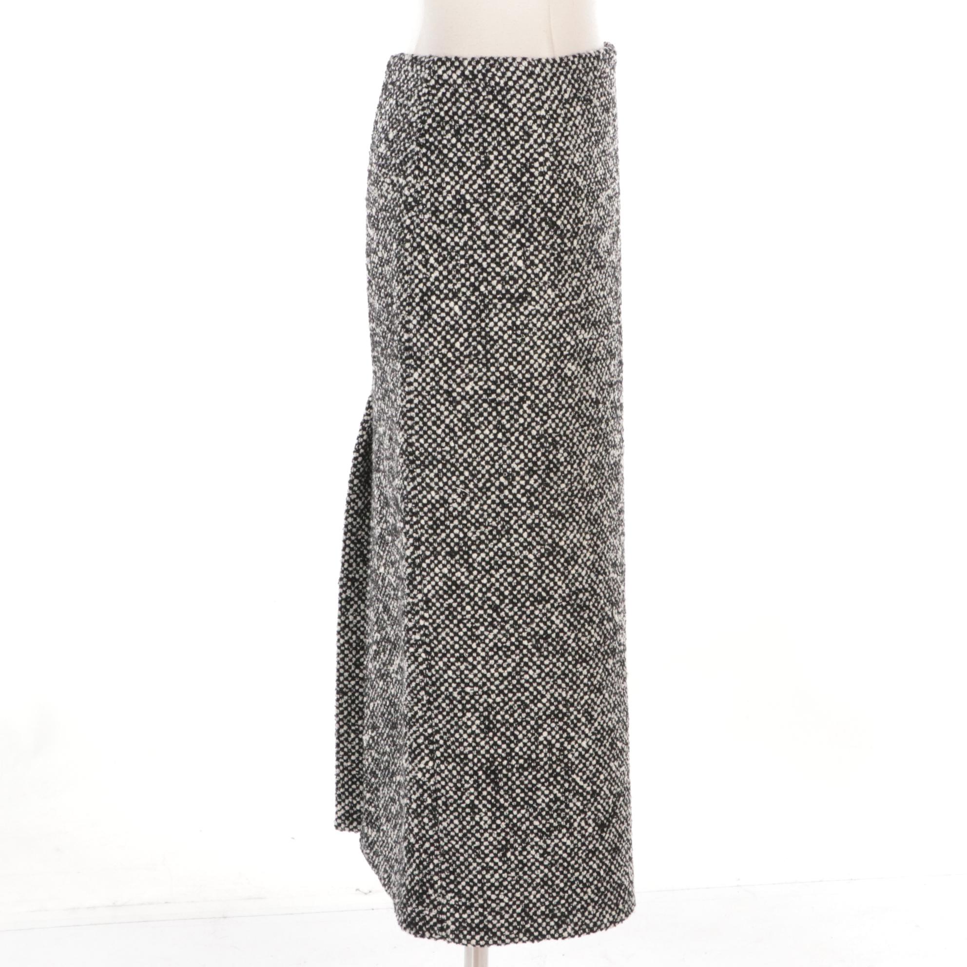 Prada Black and White Bouclé Wool Split Skirt