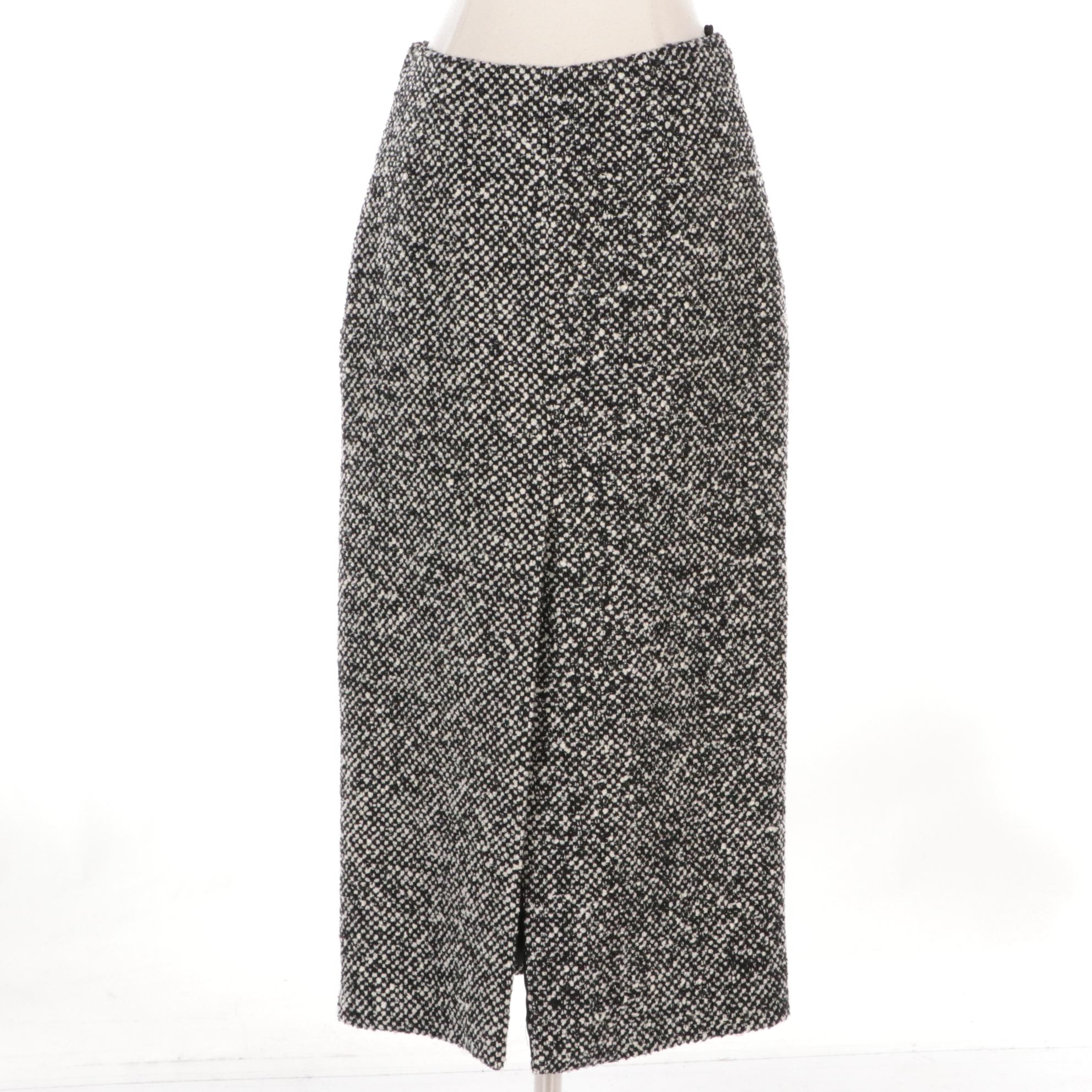 Prada Black and White Bouclé Wool Split Skirt