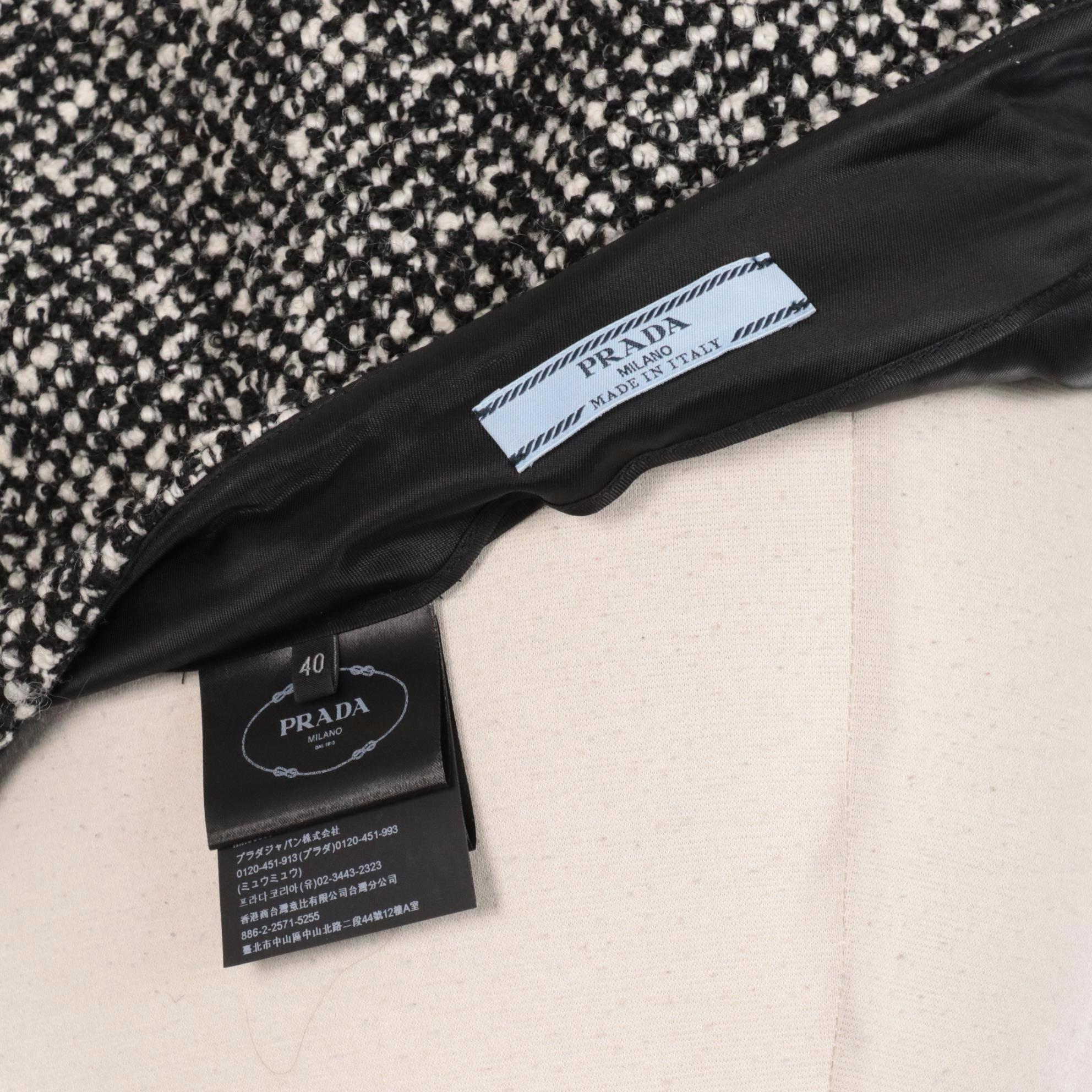 Prada Black and White Bouclé Wool Split Skirt