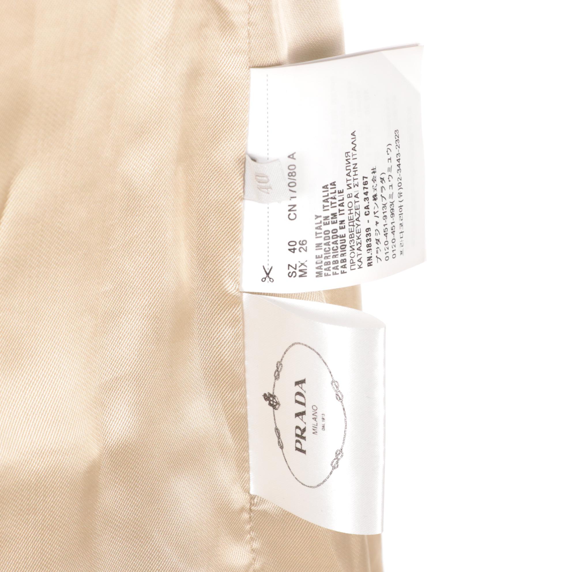 Prada Virgin Wool Double-Breasted Jacket in Beige/Black with Zipper Detail