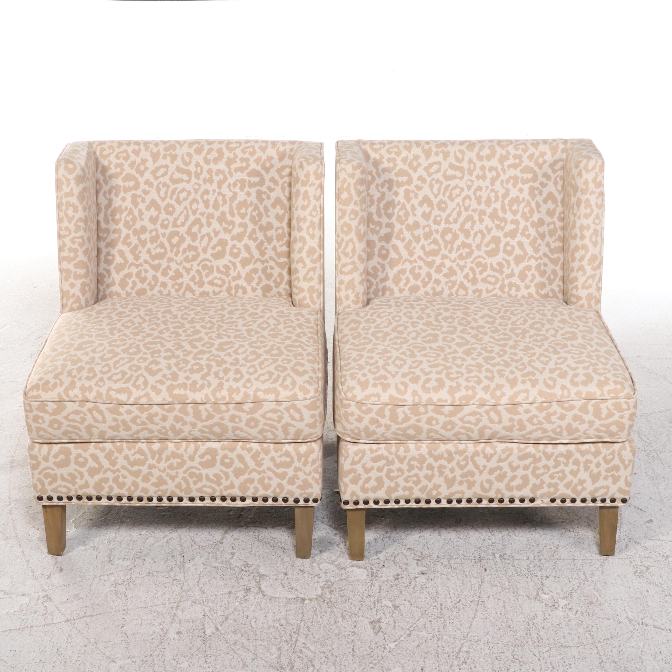 Pair of E. & E. Co. "Madison Park" Animal Print Wingback Slipper Chairs