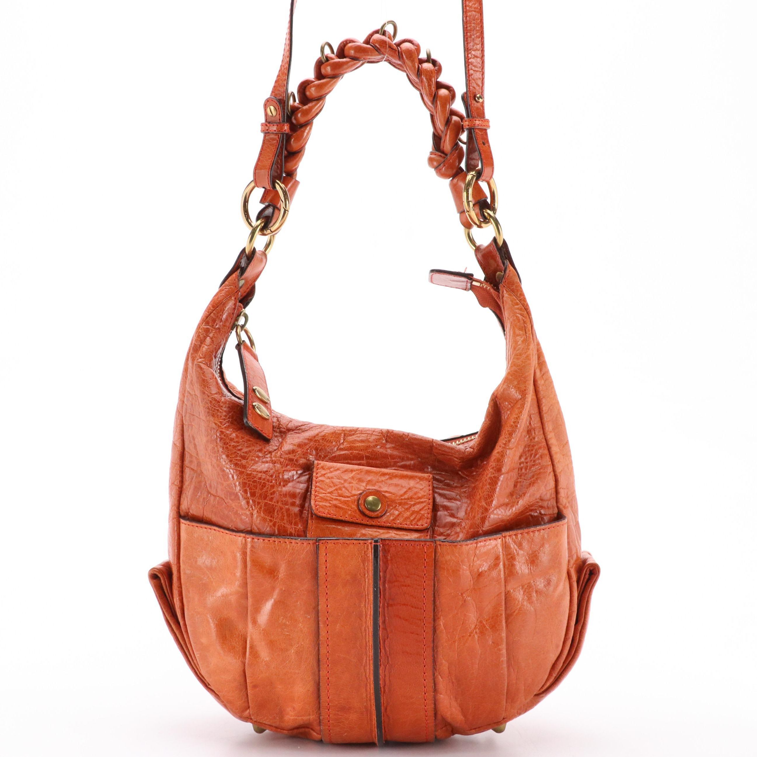 Chloé Heloise Two-Way Hobo Bag in Orange Leather with Braided Handle Detail