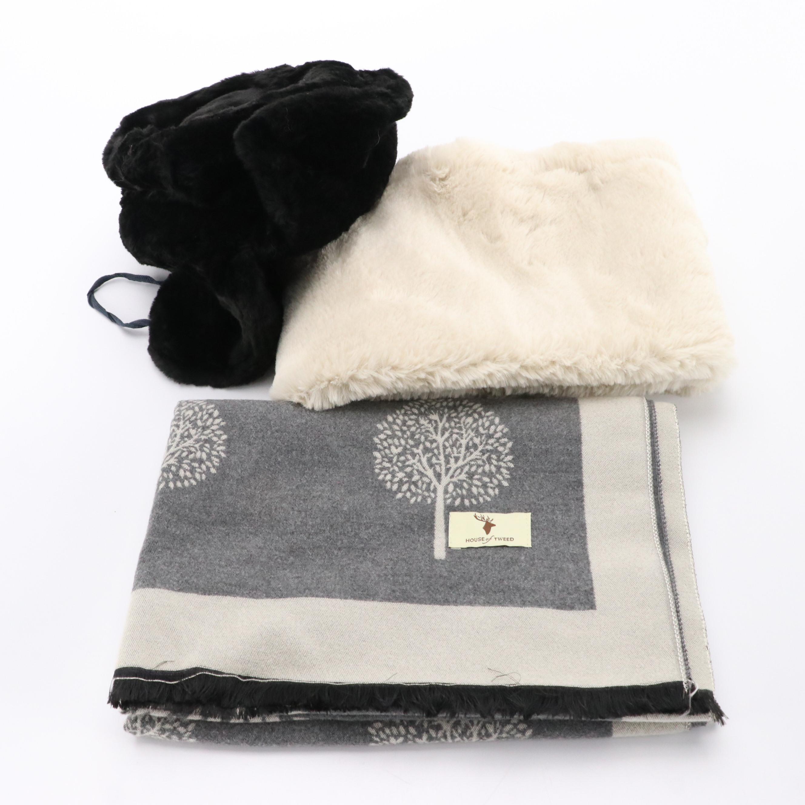 House of Tweed Scarf/Shawl with Other Faux Fur Trapper Hat and Infinity Scarf
