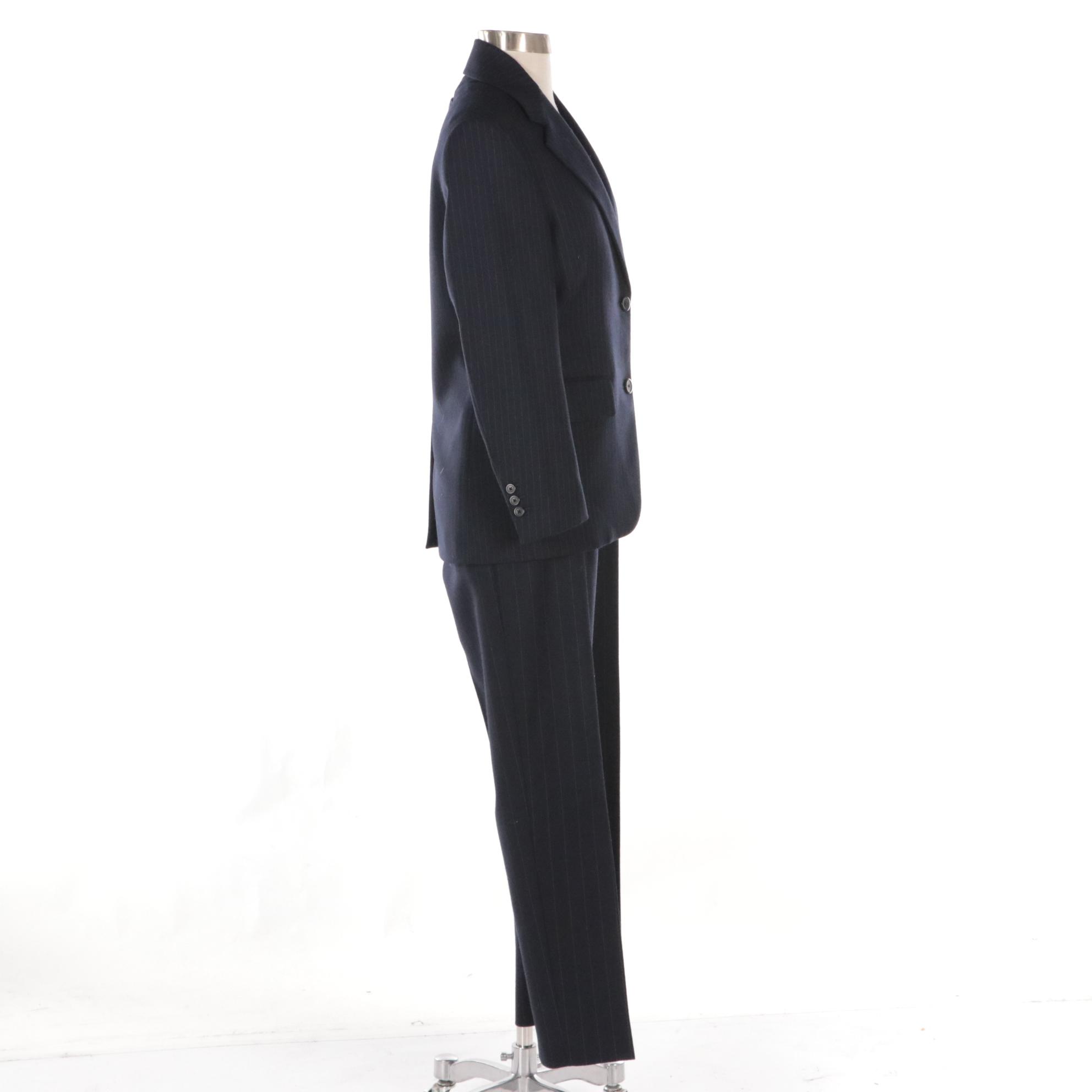 Prada Pinstripe Navy Blue Virgin Wool Two-Button Pantsuit with Knitted Detail