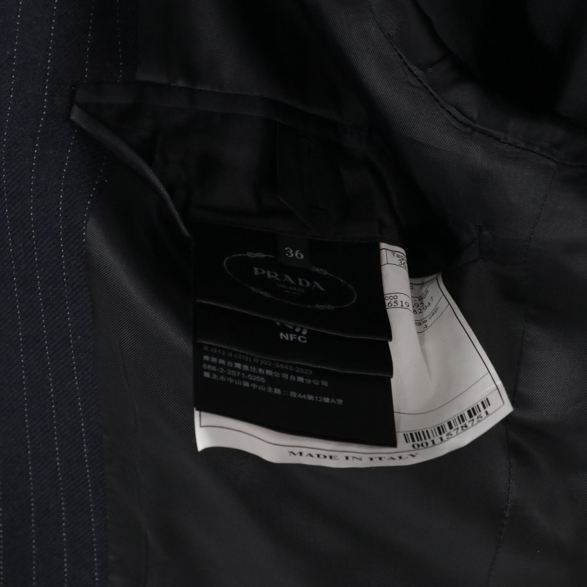 Prada Pinstripe Navy Blue Virgin Wool Two-Button Pantsuit with Knitted Detail