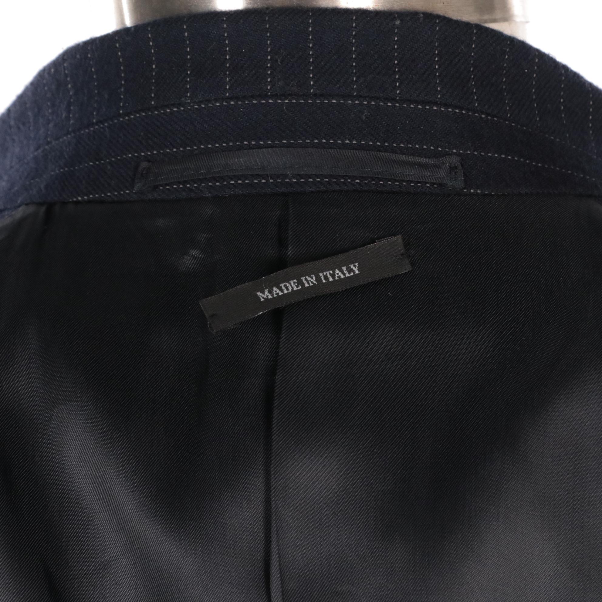 Prada Pinstripe Navy Blue Virgin Wool Two-Button Pantsuit with Knitted Detail