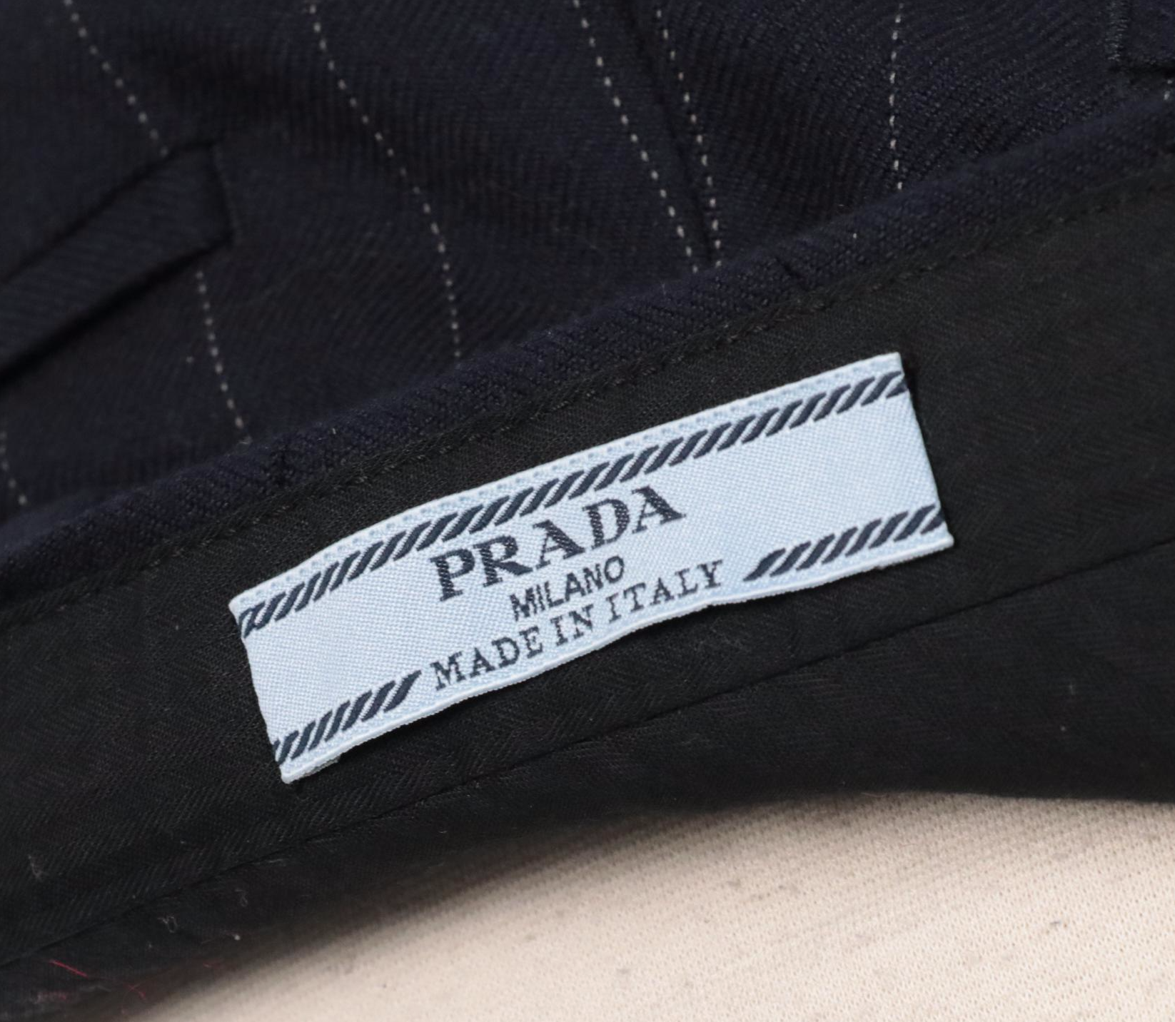 Prada Pinstripe Navy Blue Virgin Wool Two-Button Pantsuit with Knitted Detail