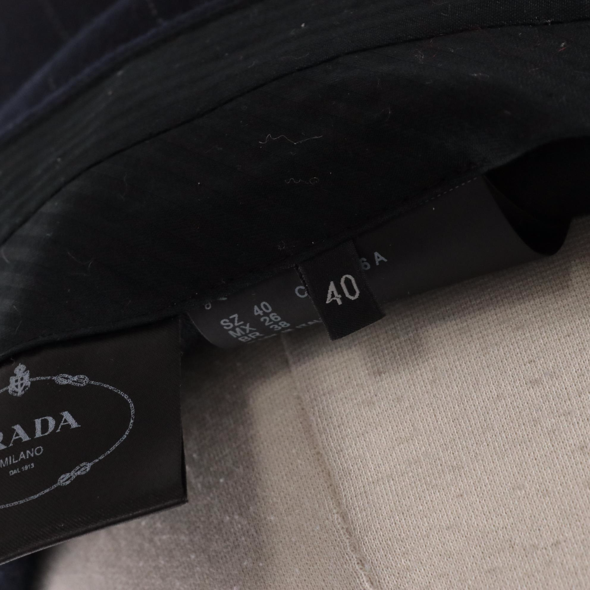 Prada Pinstripe Navy Blue Virgin Wool Two-Button Pantsuit with Knitted Detail