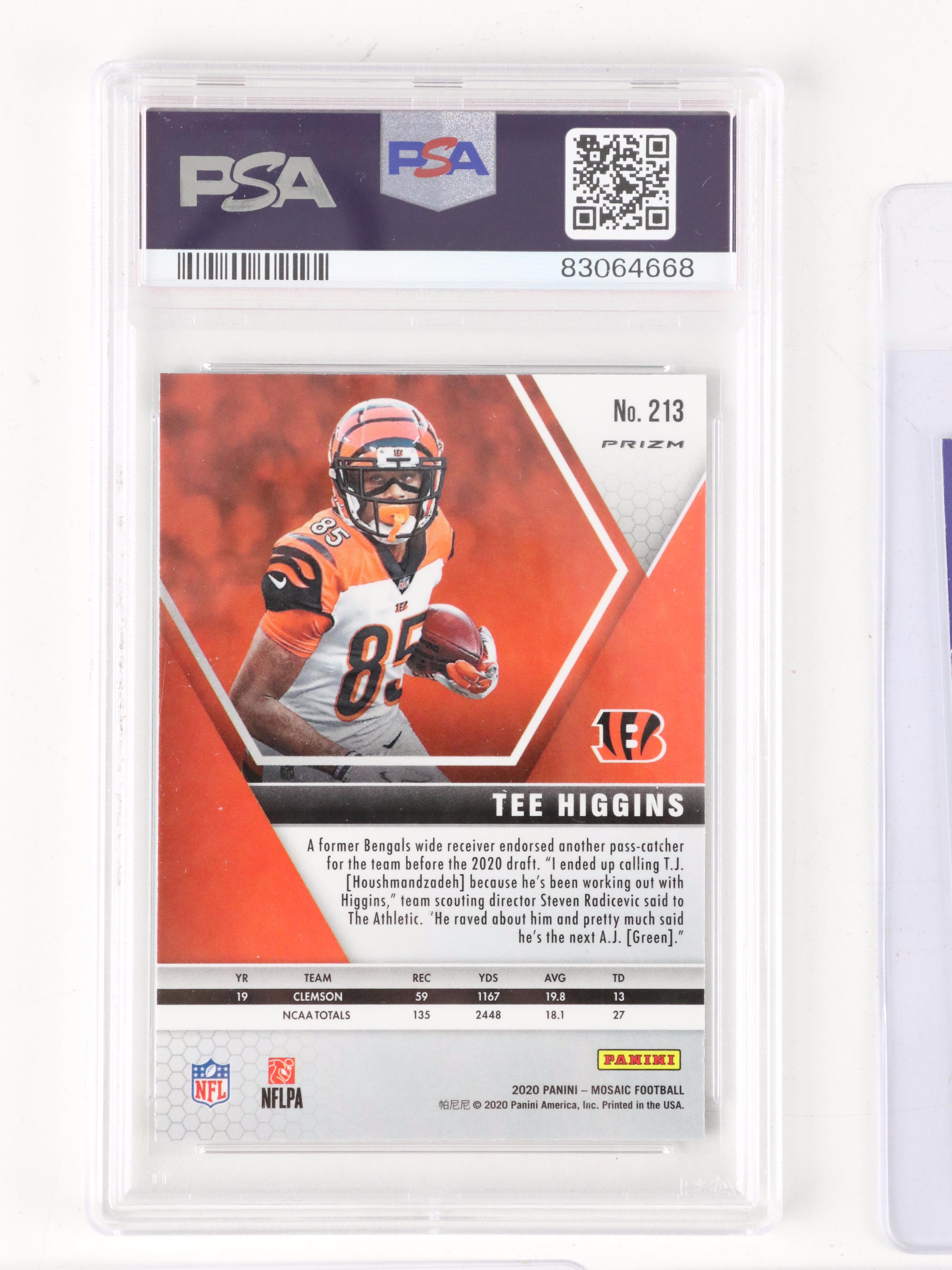 2020 Mosaic Tee Higgins Green Card Graded PSA 10 with Ja'Marr Chase Rookie Cards