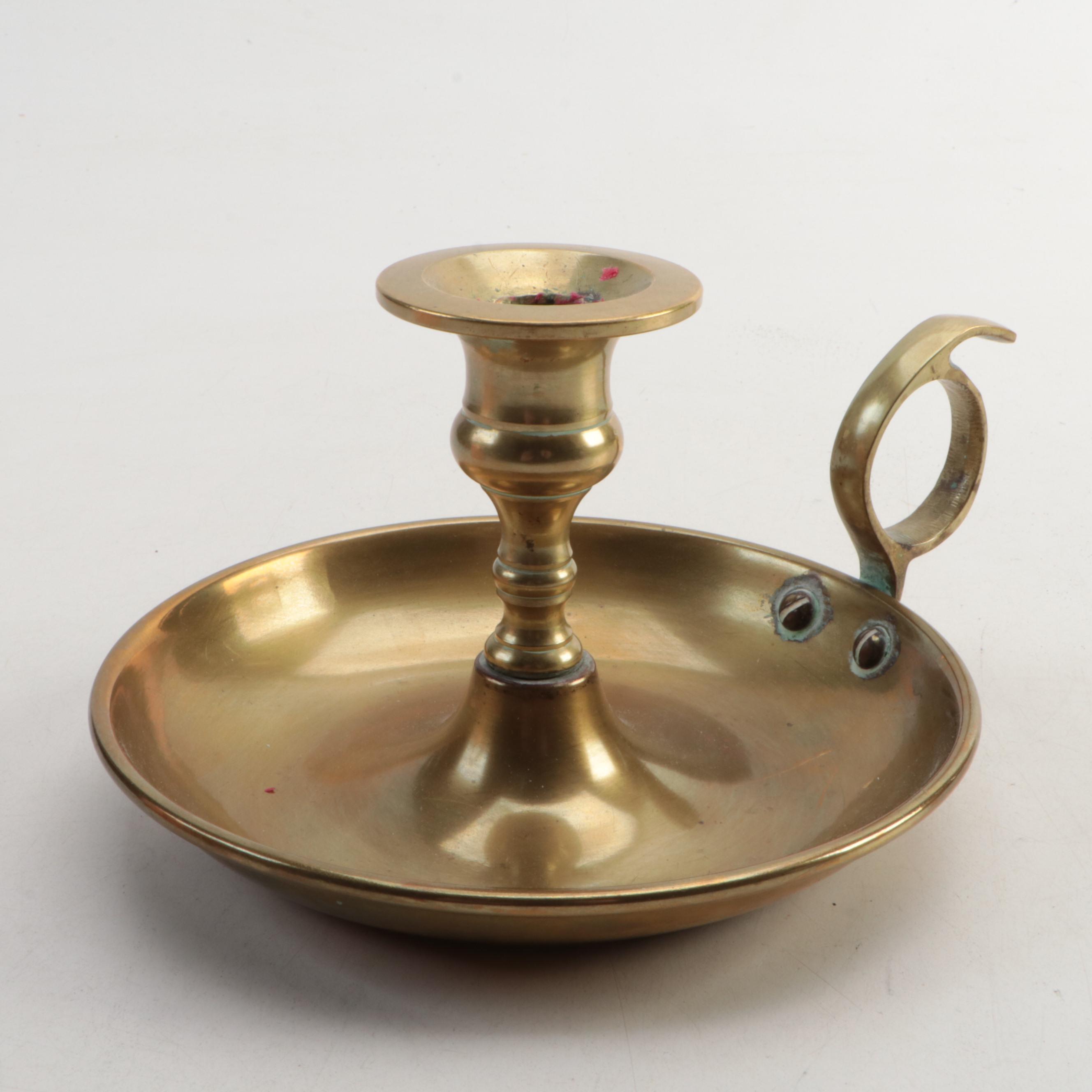 Victorian Style Copper Kettle with Brass Chamberstick, 20th Century