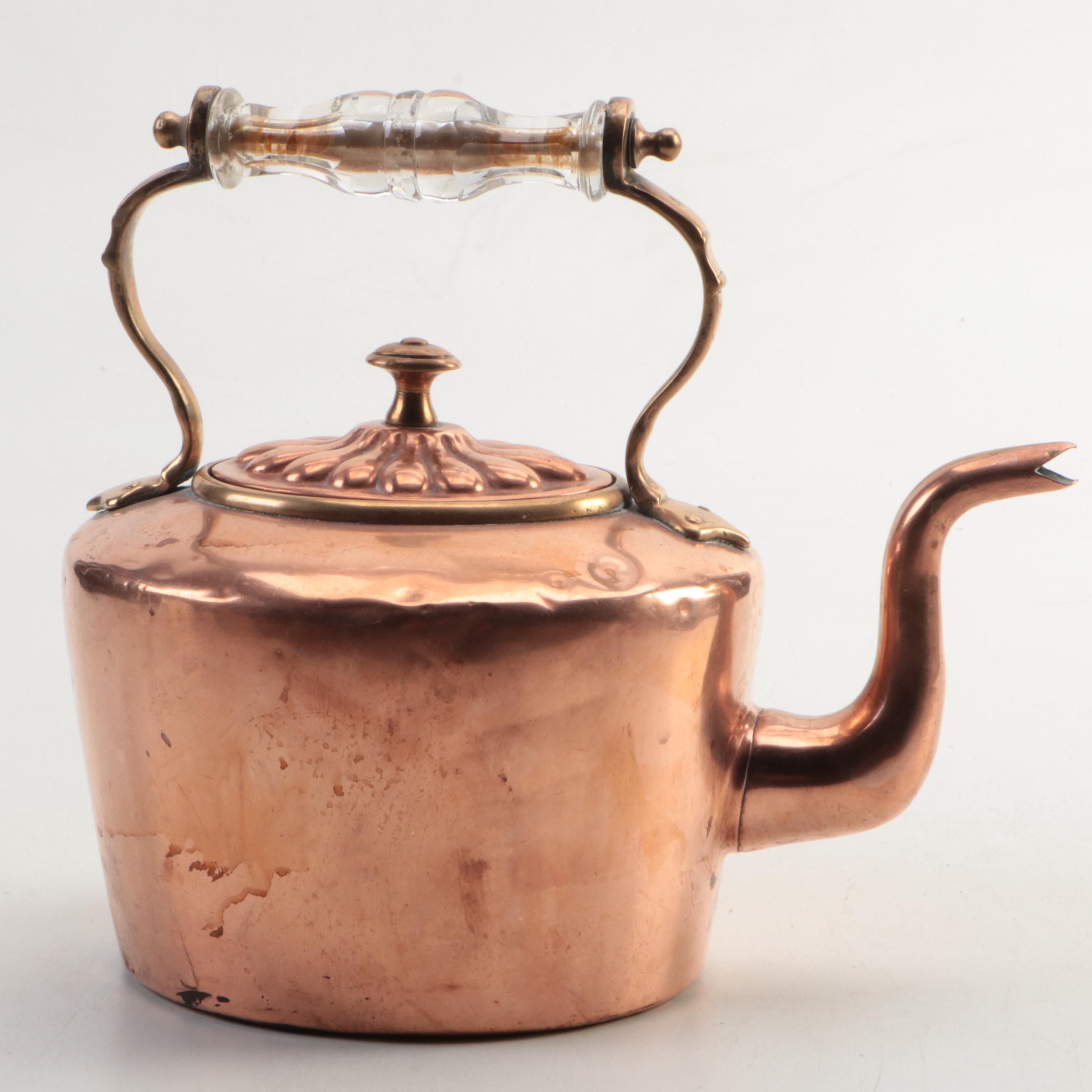 Victorian Style Copper Kettle with Brass Chamberstick, 20th Century