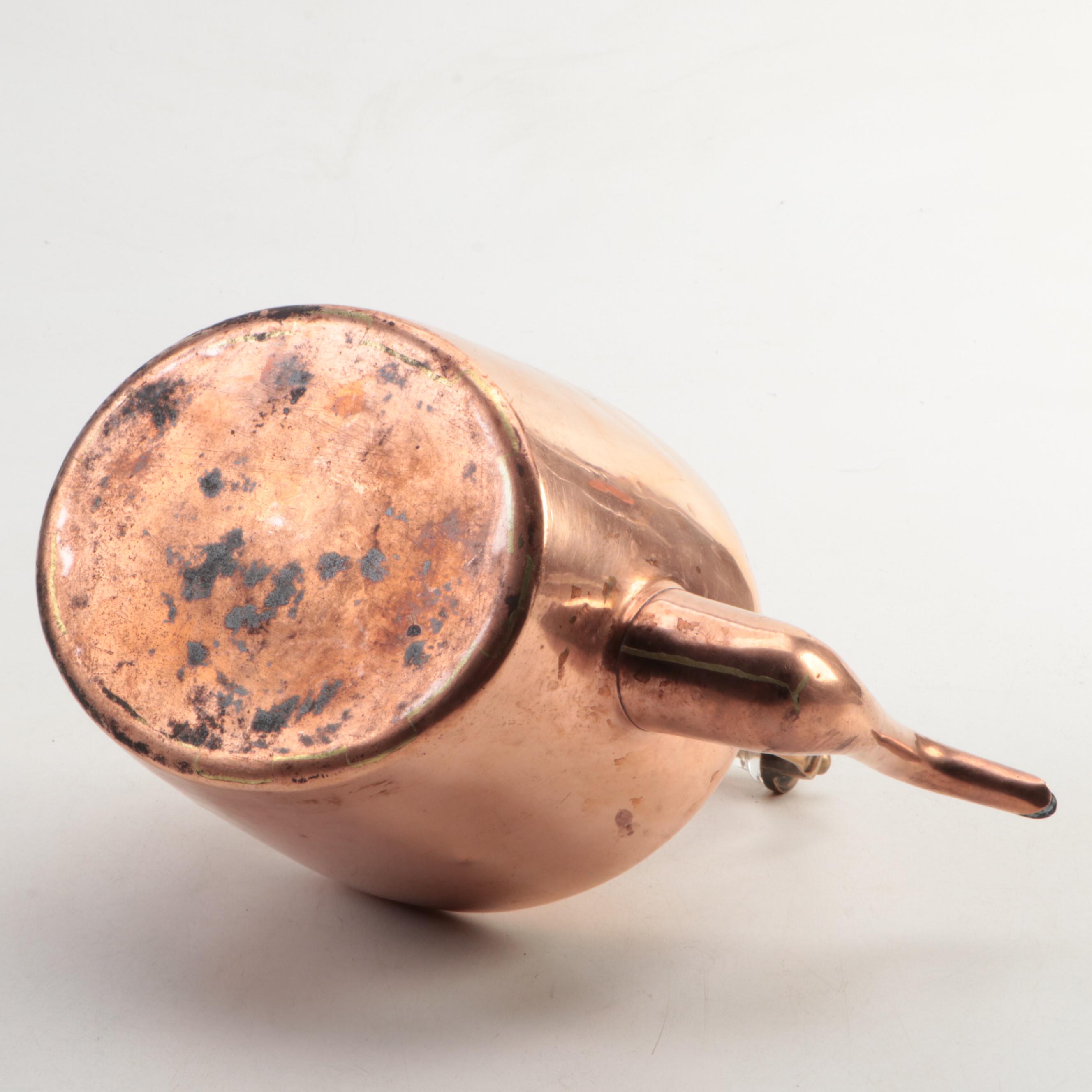 Victorian Style Copper Kettle with Brass Chamberstick, 20th Century