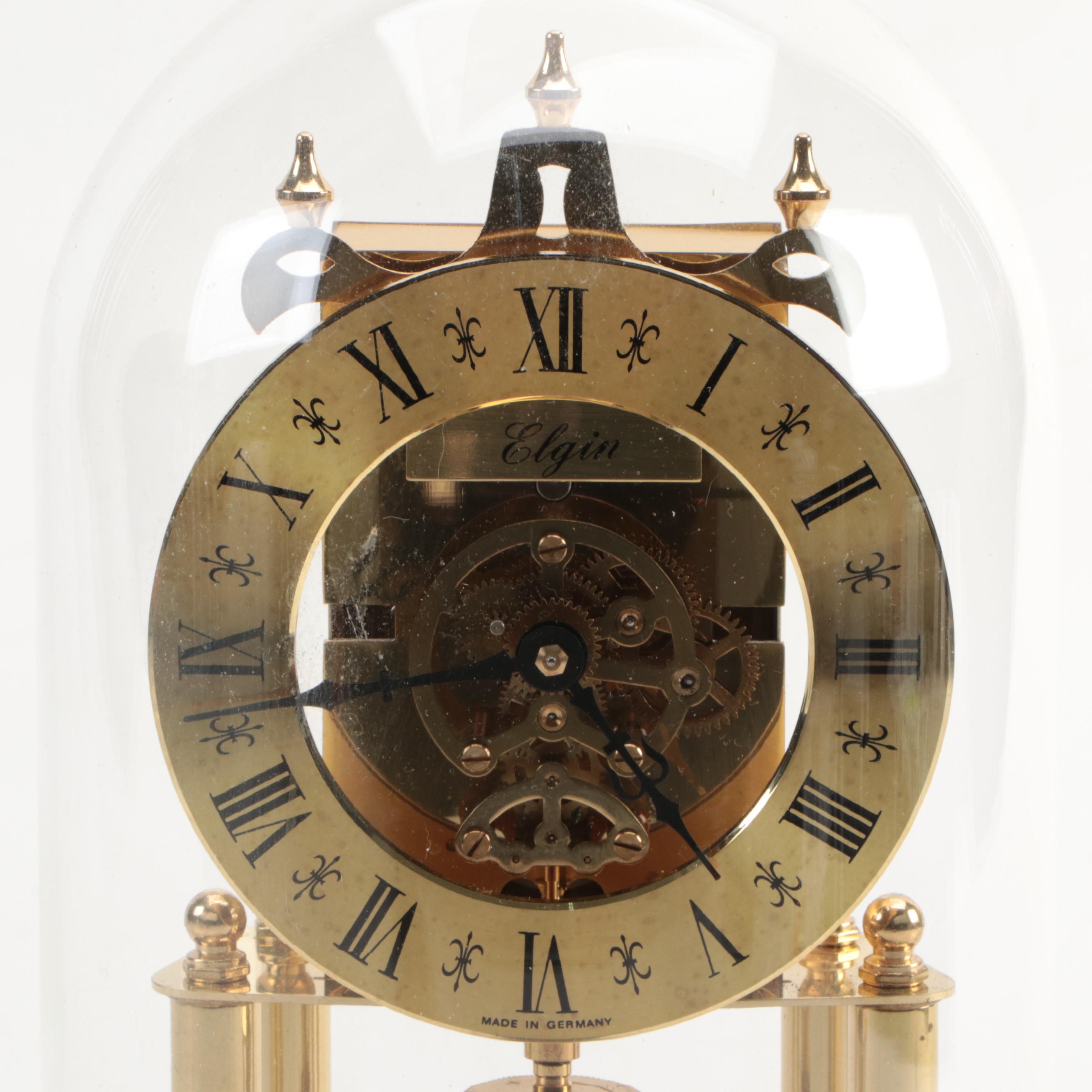 Elgin S. Haller German Brass and Glass Anniversary Clock