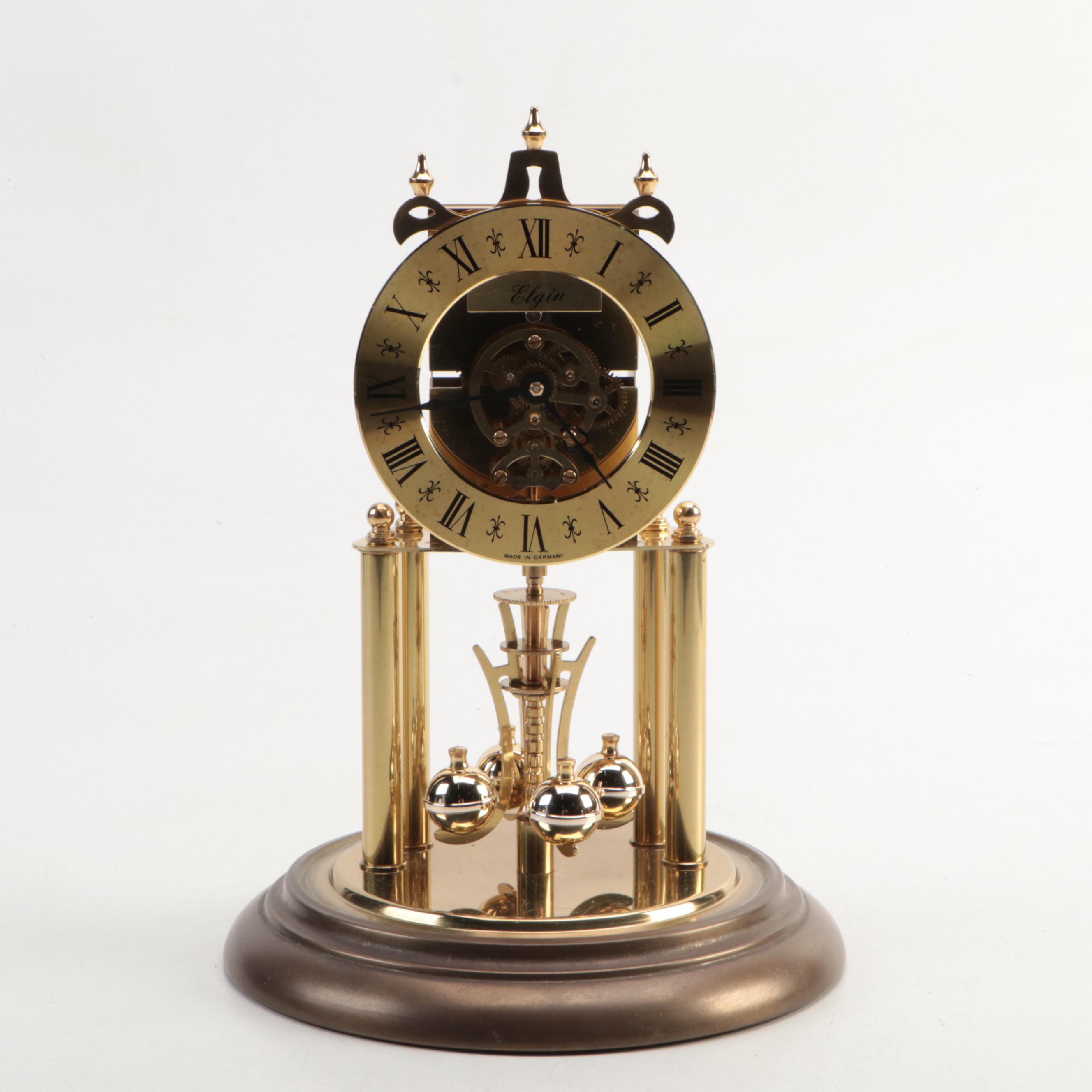 Elgin S. Haller German Brass and Glass Anniversary Clock
