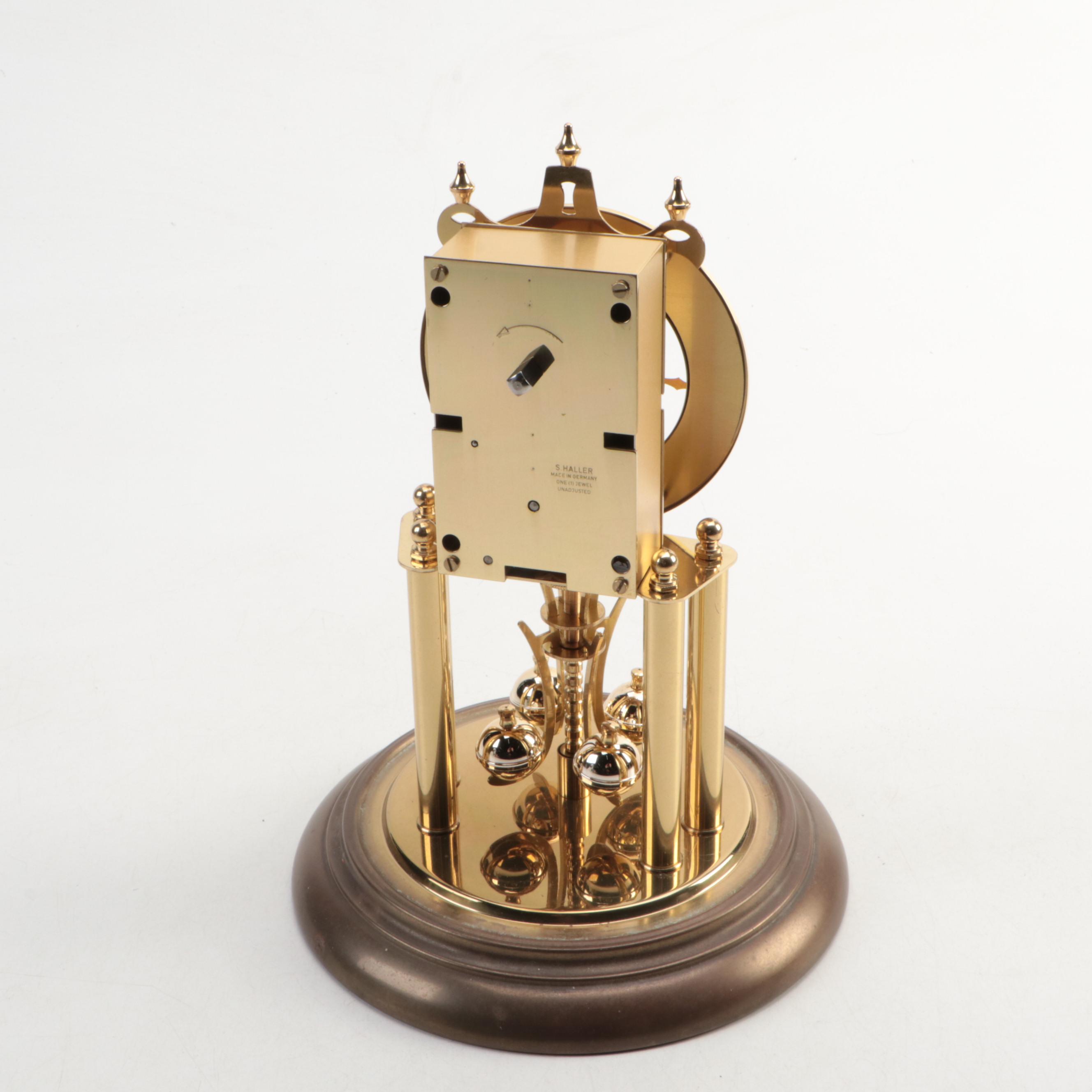 Elgin S. Haller German Brass and Glass Anniversary Clock