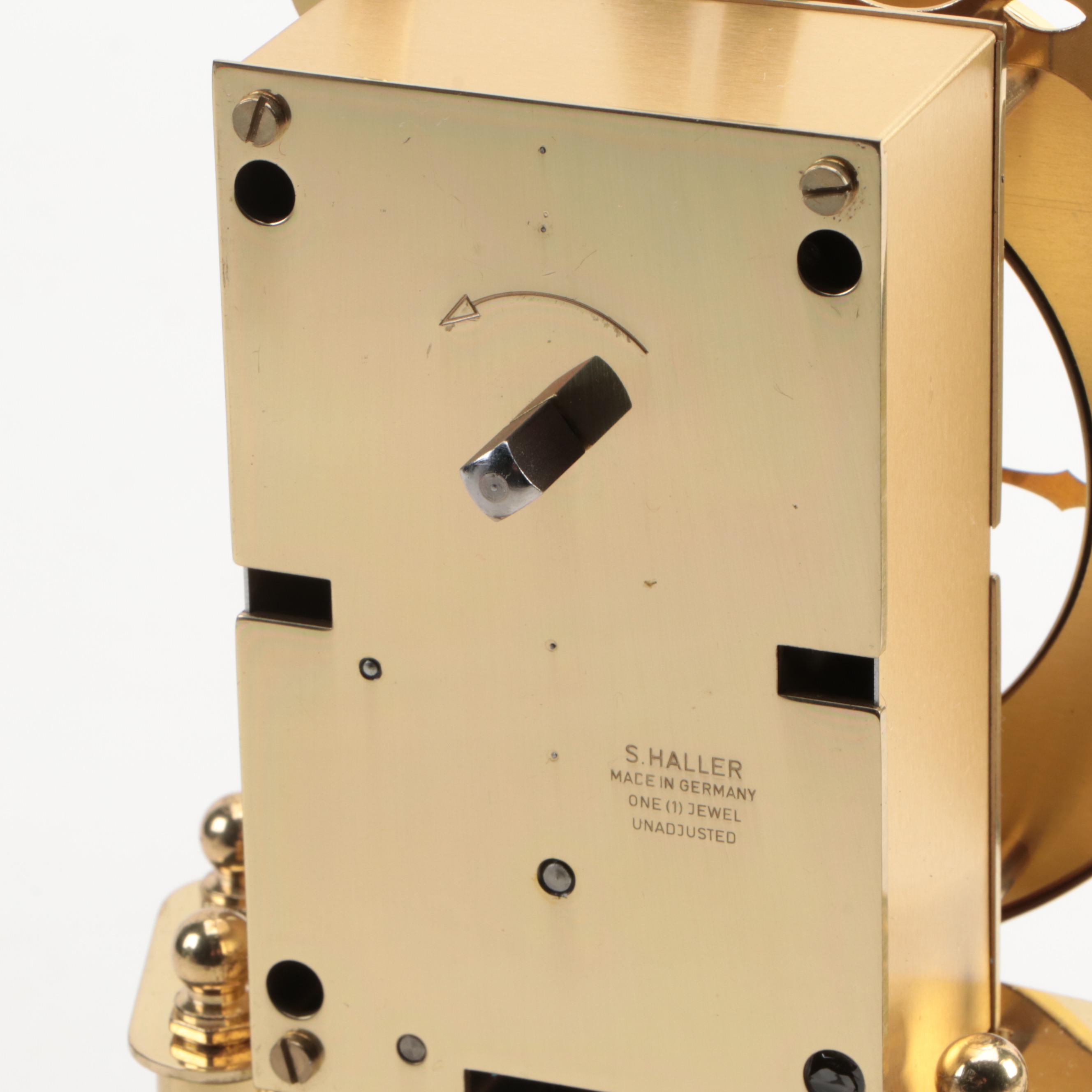 Elgin S. Haller German Brass and Glass Anniversary Clock