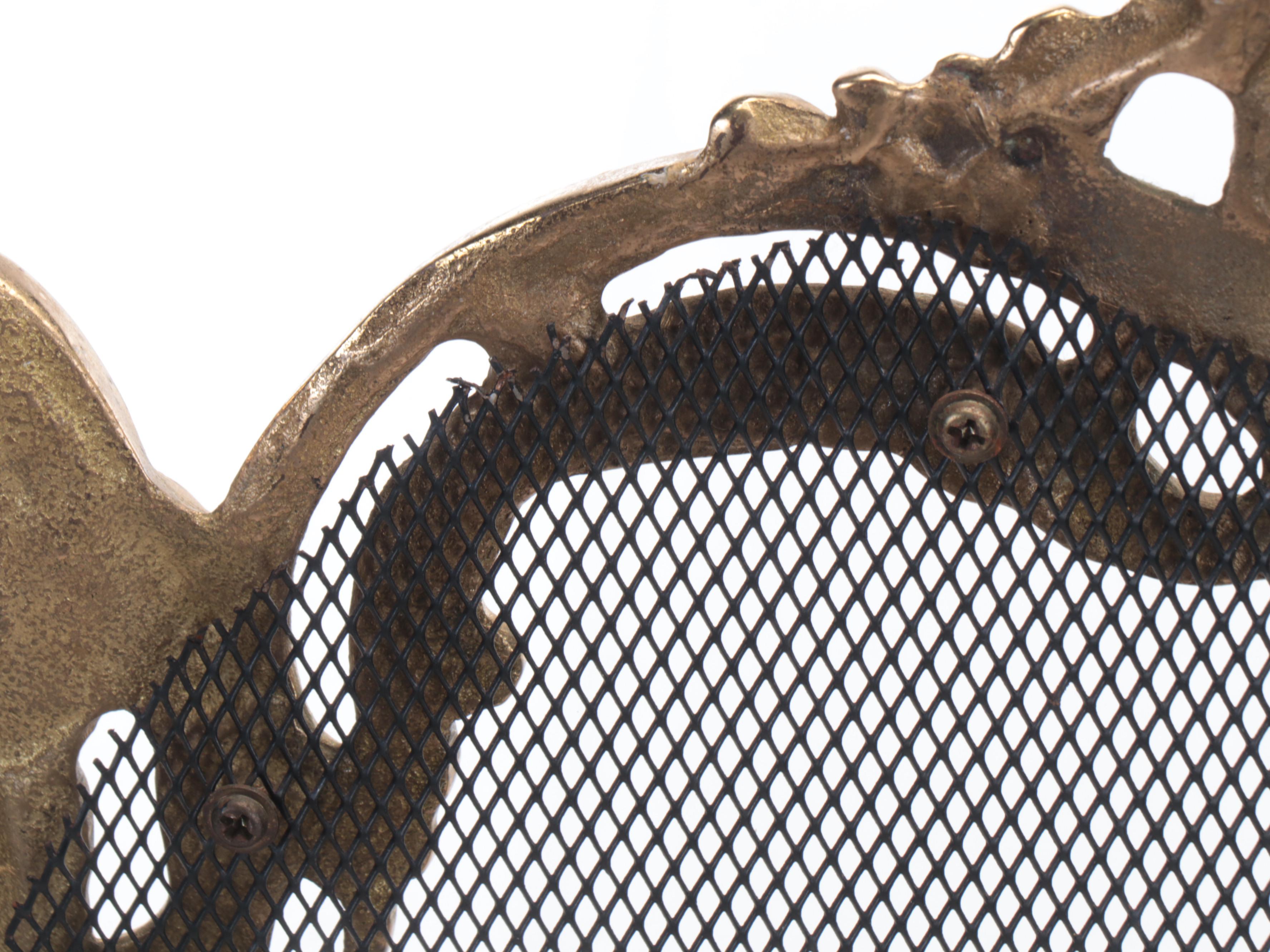 Rococo Style Brass and Mesh Fire Screen, Mid to Late 20th Century
