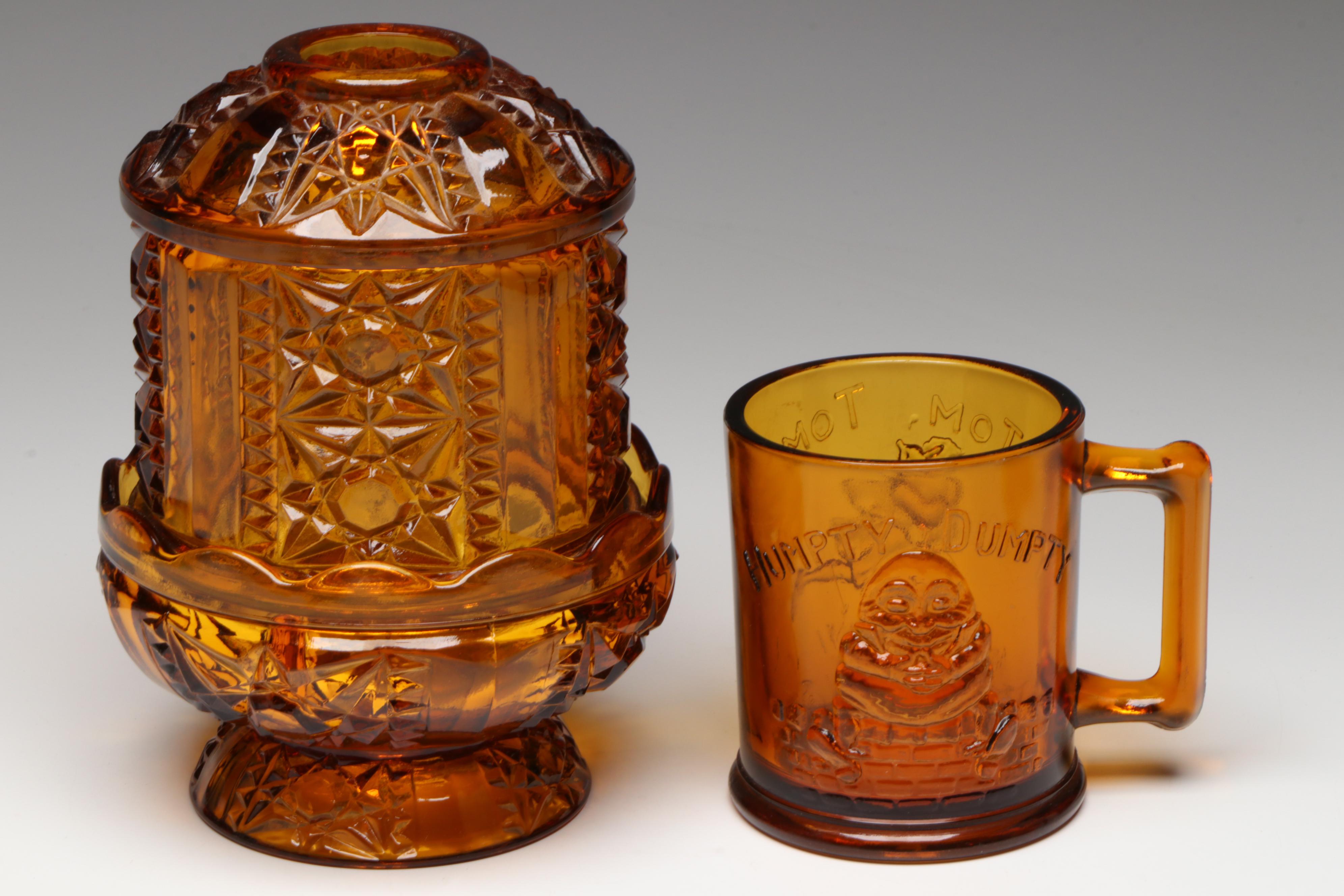 Brockway Glass Co. "American Concord" Water Goblet with More Amber Glass Décor