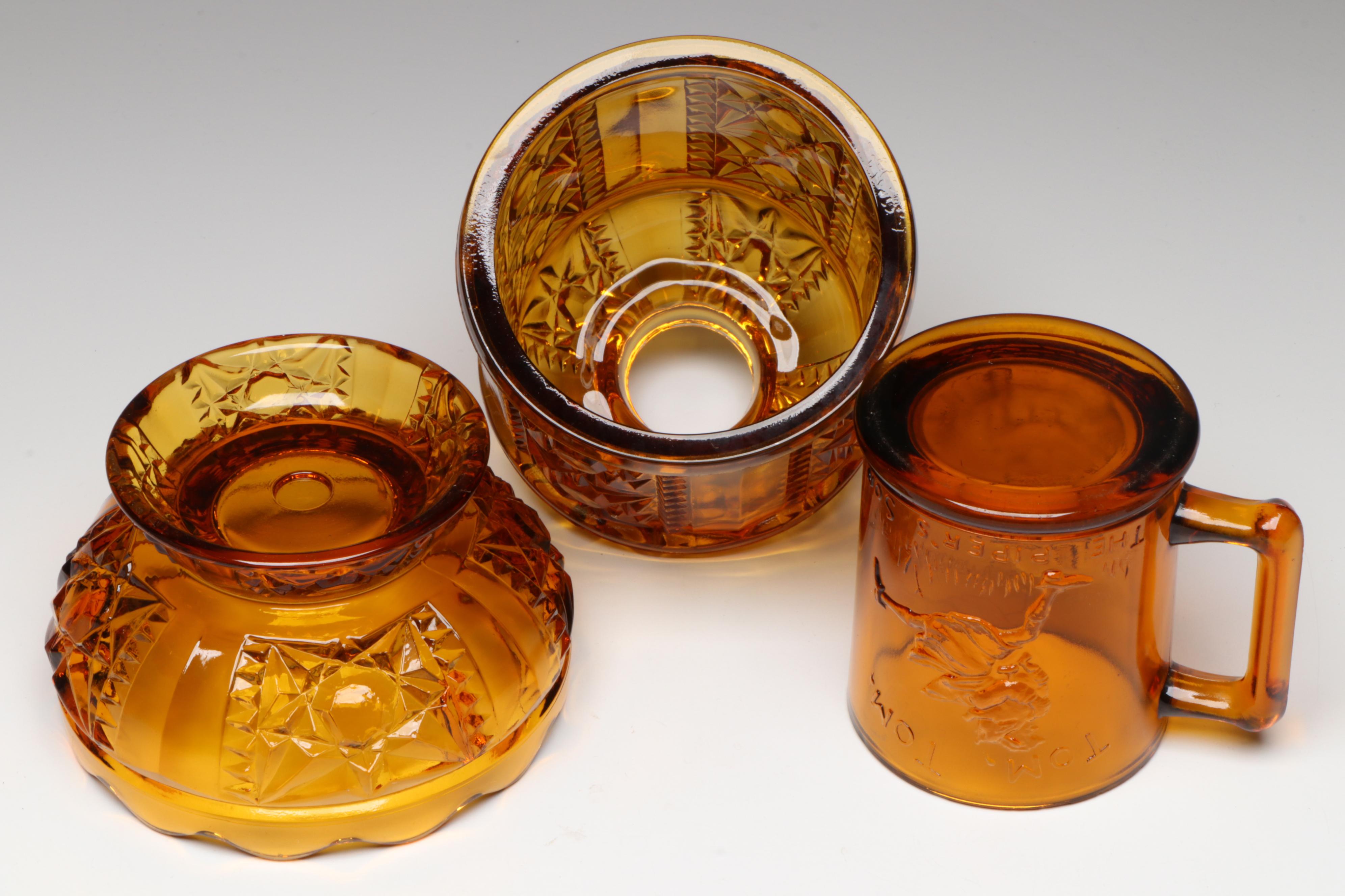 Brockway Glass Co. "American Concord" Water Goblet with More Amber Glass Décor