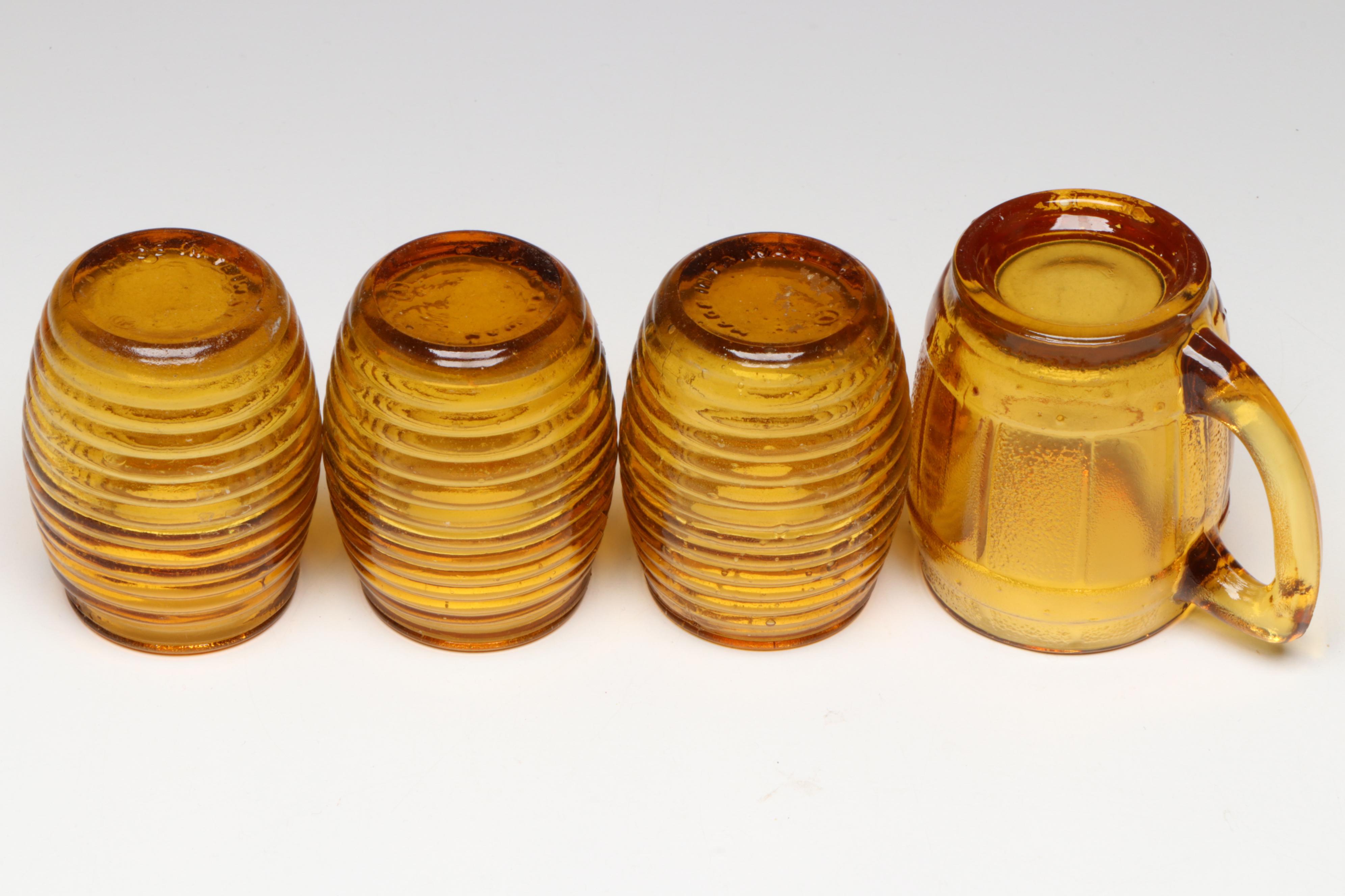 Brockway Glass Co. "American Concord" Water Goblet with More Amber Glass Décor