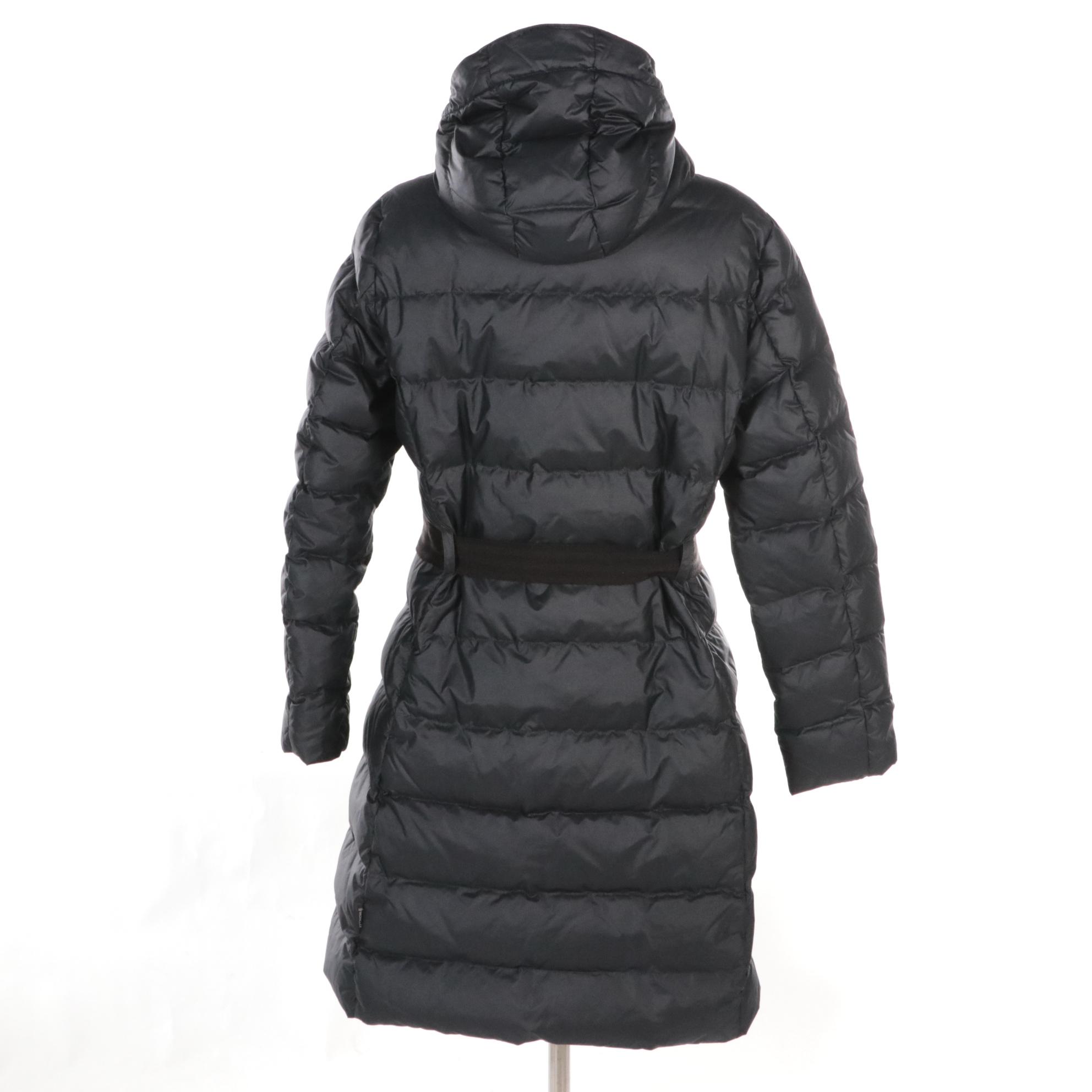 Moncler Quilted Down Zipper-Front Belted Coat with Hood