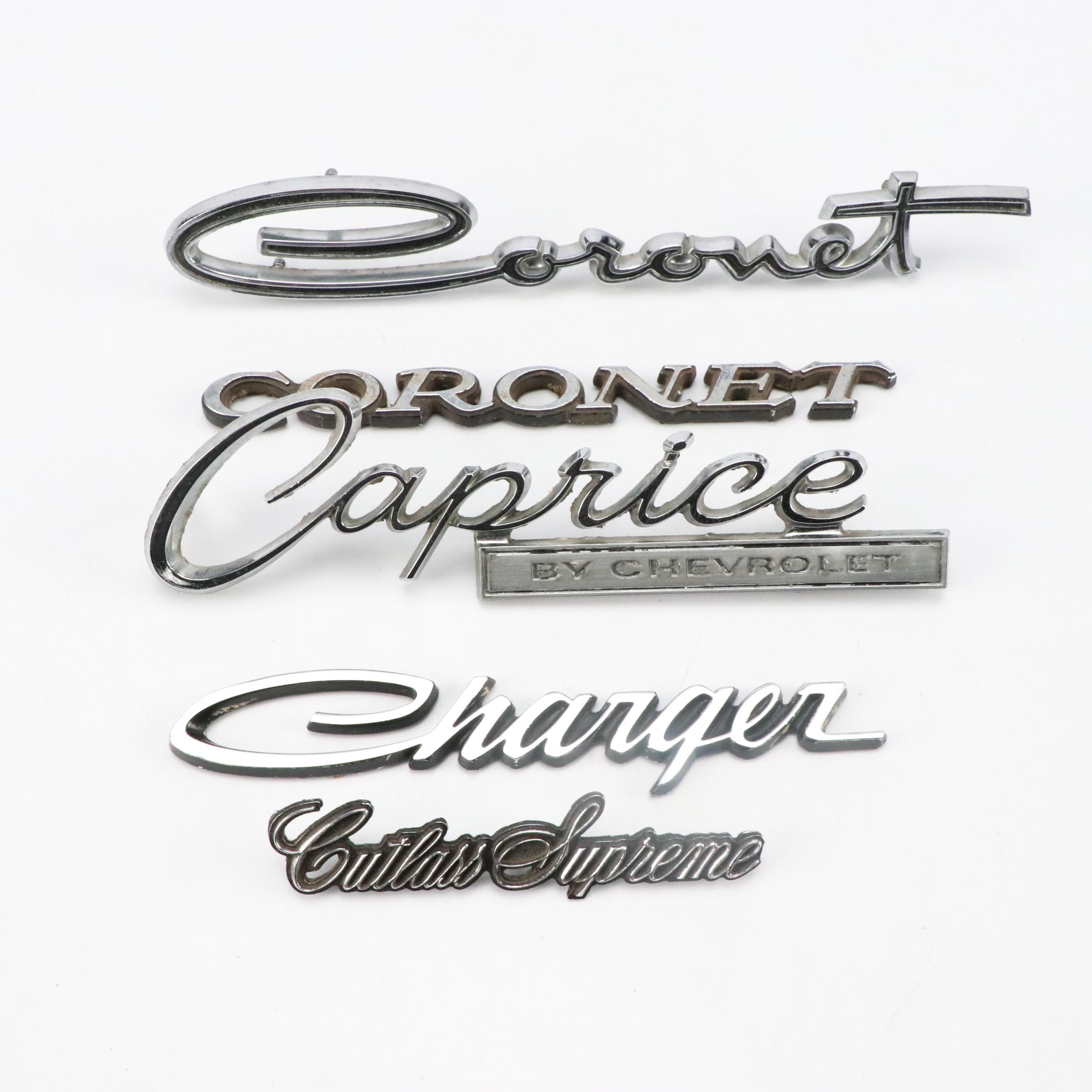 Chevy Caprice, Ford Mustang, Thunderbird, Buick Le Sabre, More Car Model Badges