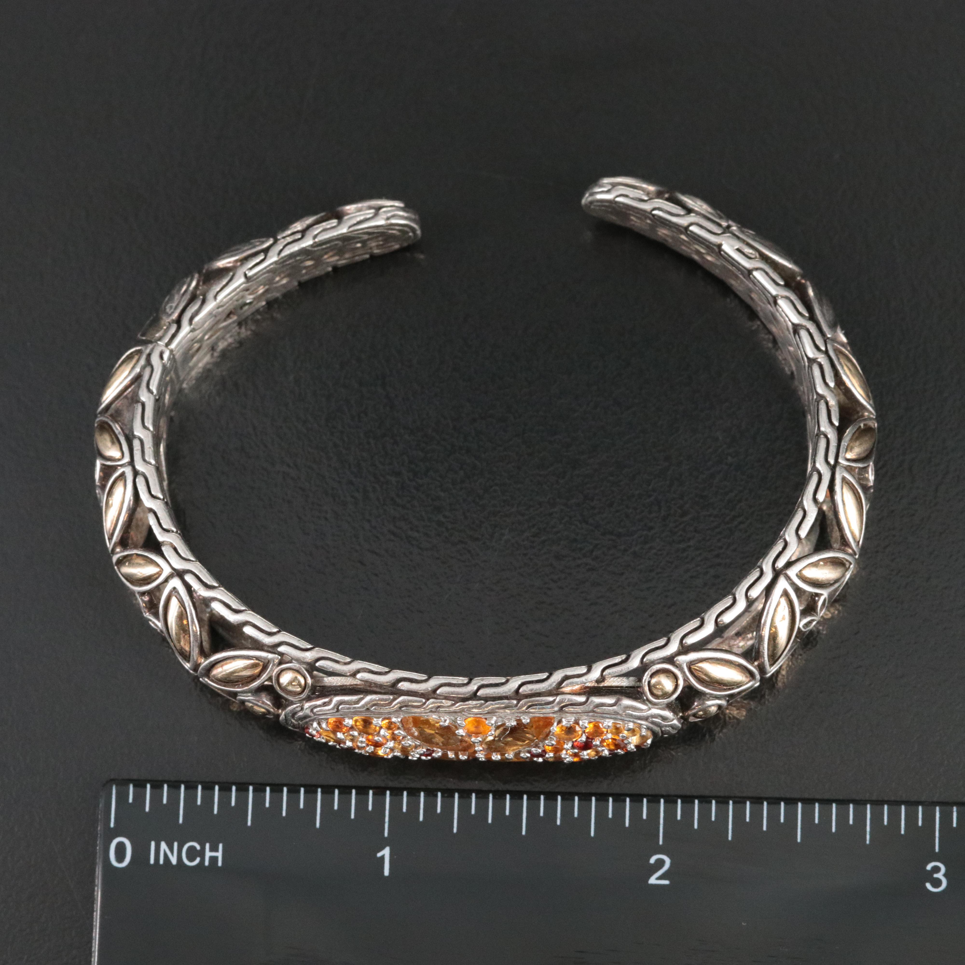 John Hardy Batu Kawung Sterling 18K Citrine and Garnet Sunset Cuff Bracelet