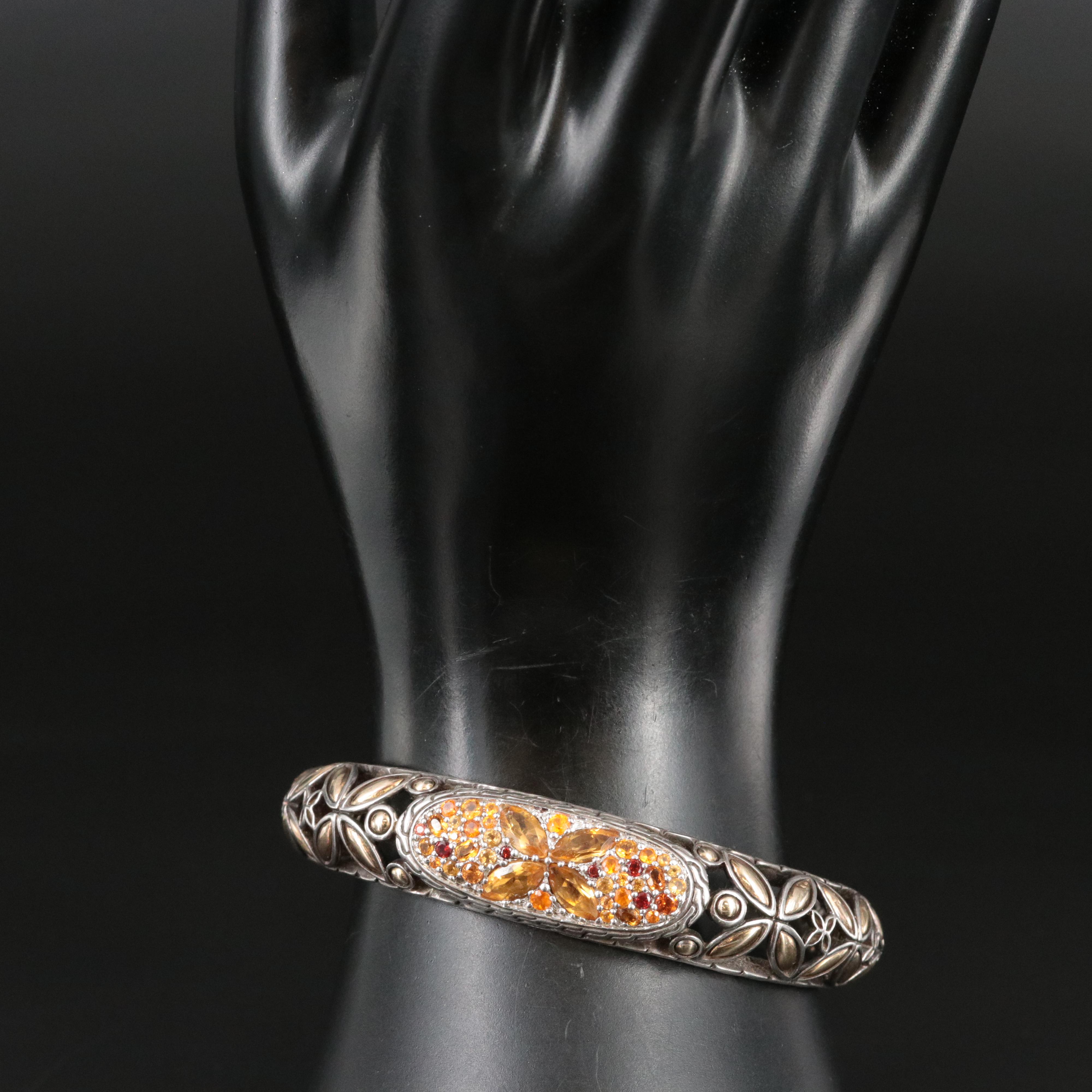 John Hardy Batu Kawung Sterling 18K Citrine and Garnet Sunset Cuff Bracelet