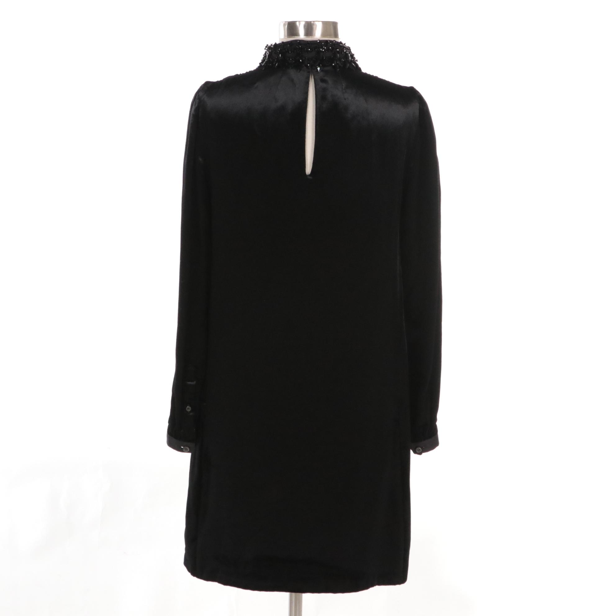 Prada Black Velveteen Cocktail Dress with Detachable Bead Embellished Collar